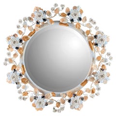 Epoca Lampadari Metall mit Capodimonte Porzellan Rosen Runde Wandspiegel