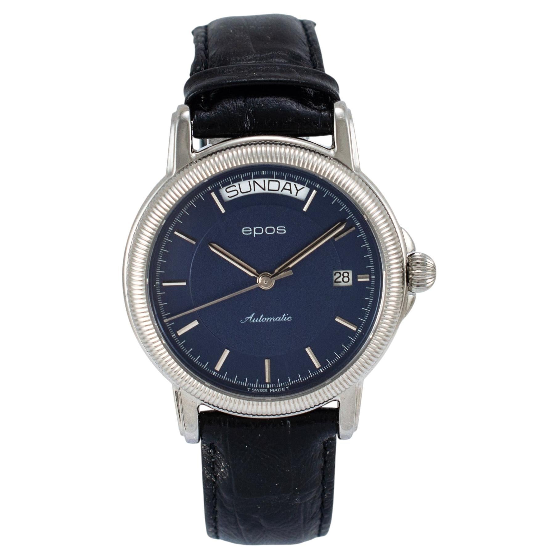 Epos Passion Day Date 39MM 3217 Blue Dial Leather Strap Steel Automatic Watch For Sale