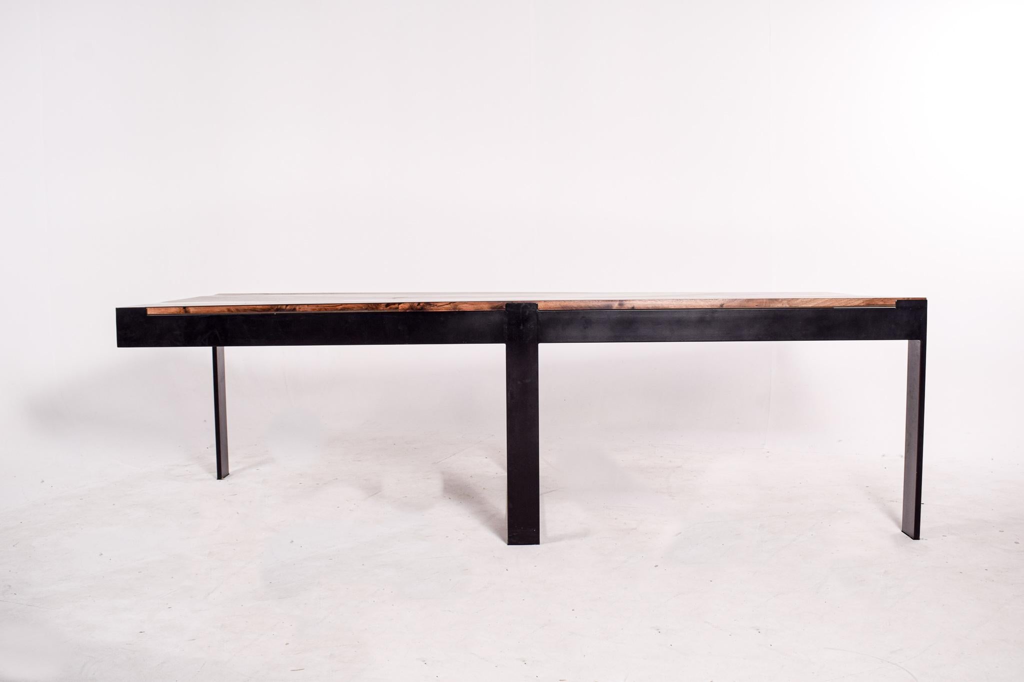 Metal Epoxy and Walnut Dining Table For Sale