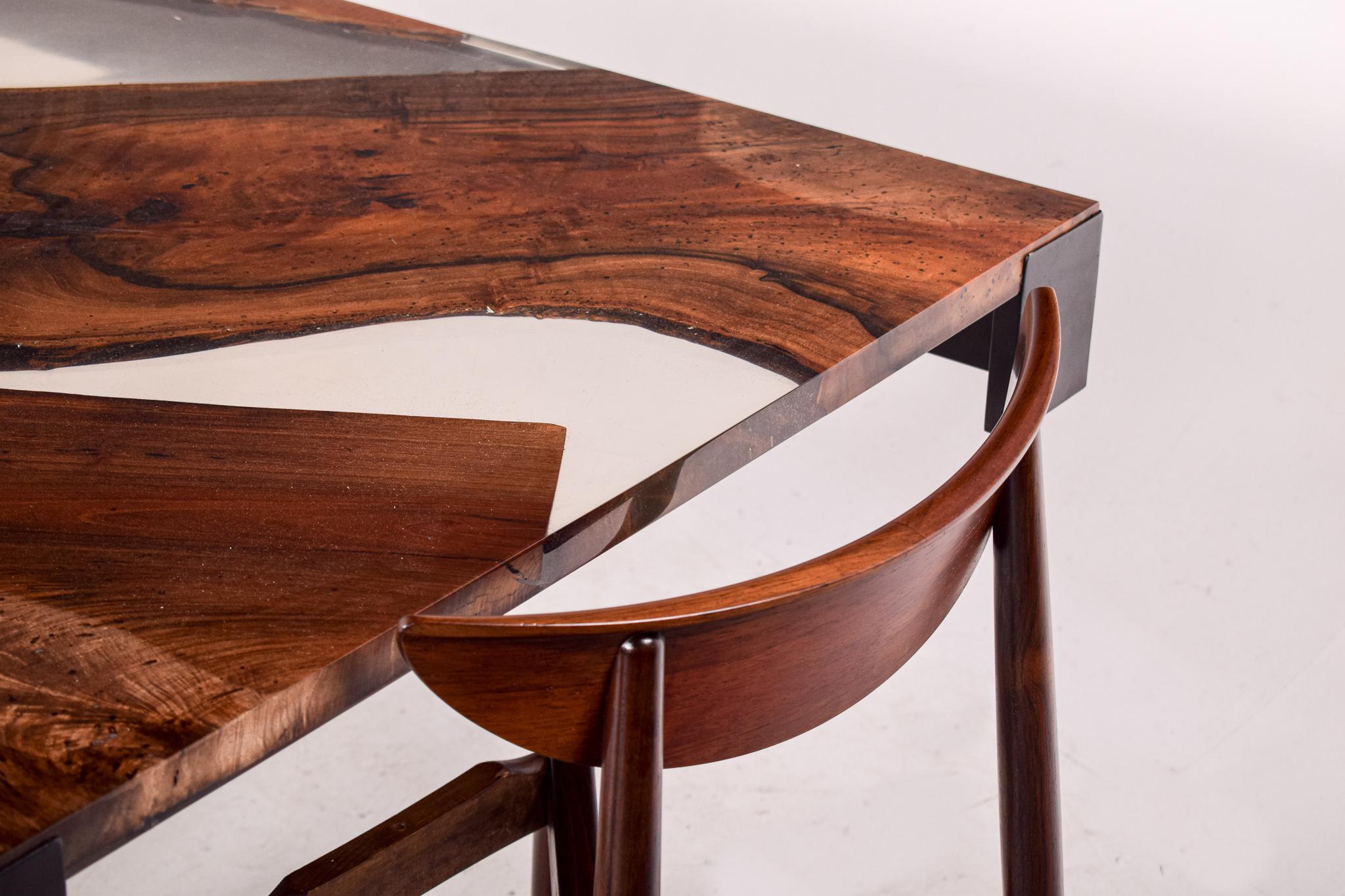 Epoxy and Walnut Dining Table For Sale 3
