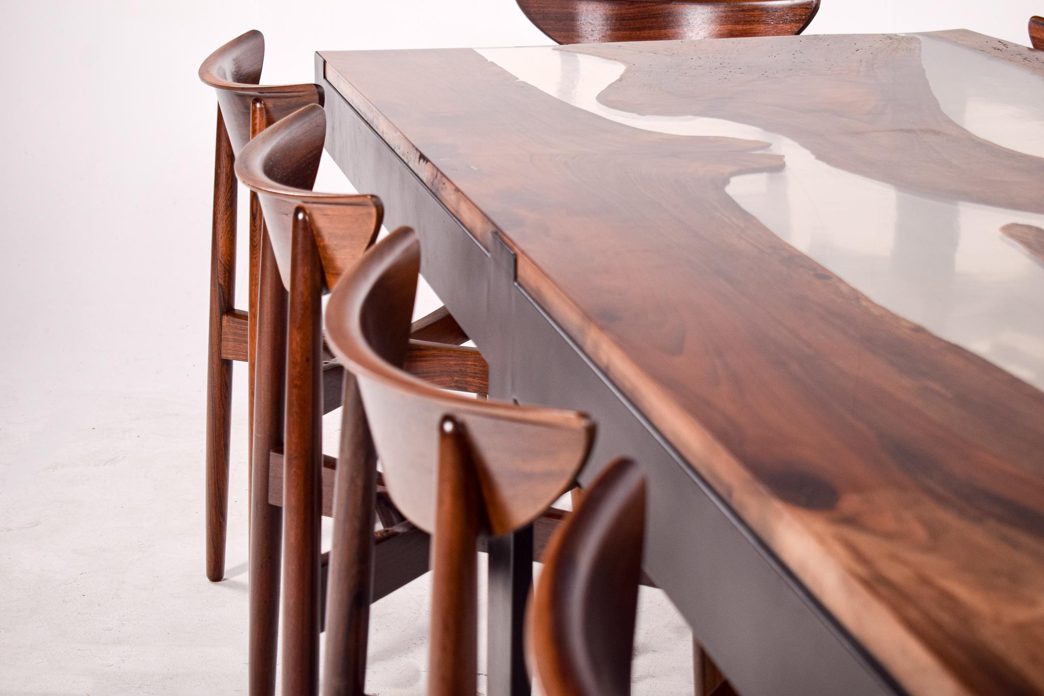 Epoxy and Walnut Dining Table For Sale 6