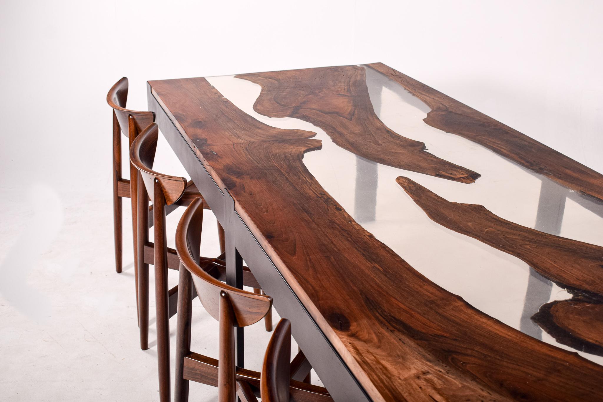Epoxy and Walnut Dining Table For Sale 8