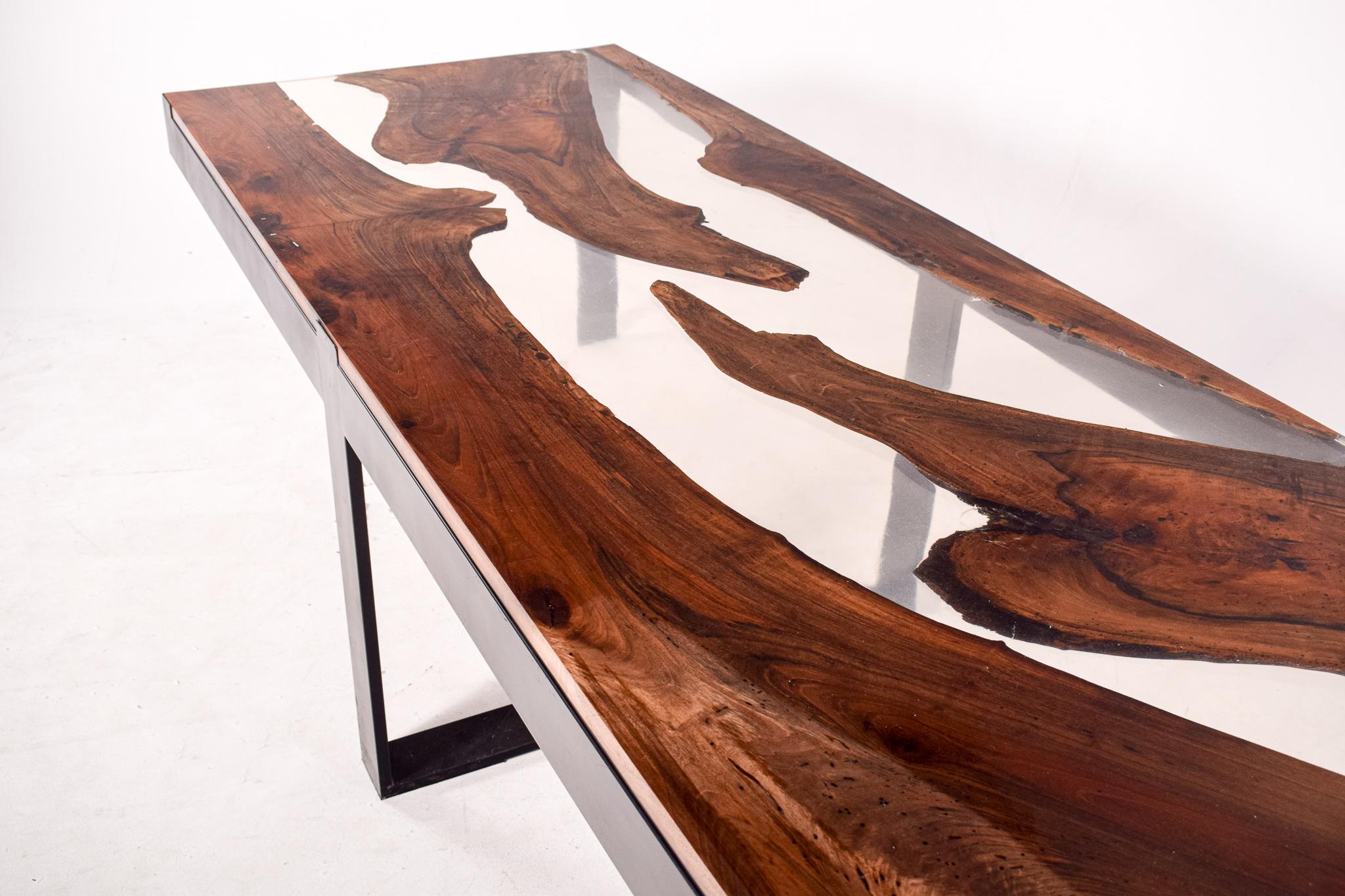 Contemporary Epoxy and Walnut Dining Table For Sale