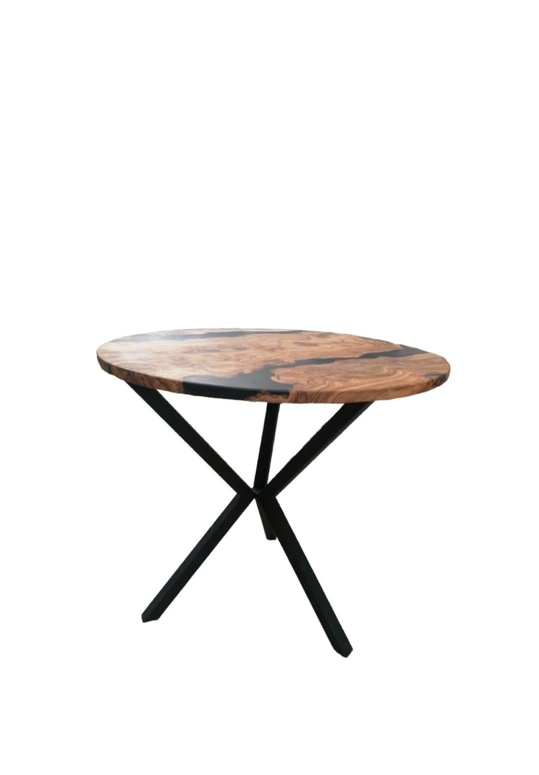 Organic Modern Epoxy black  resin Olive dining Table For Sale