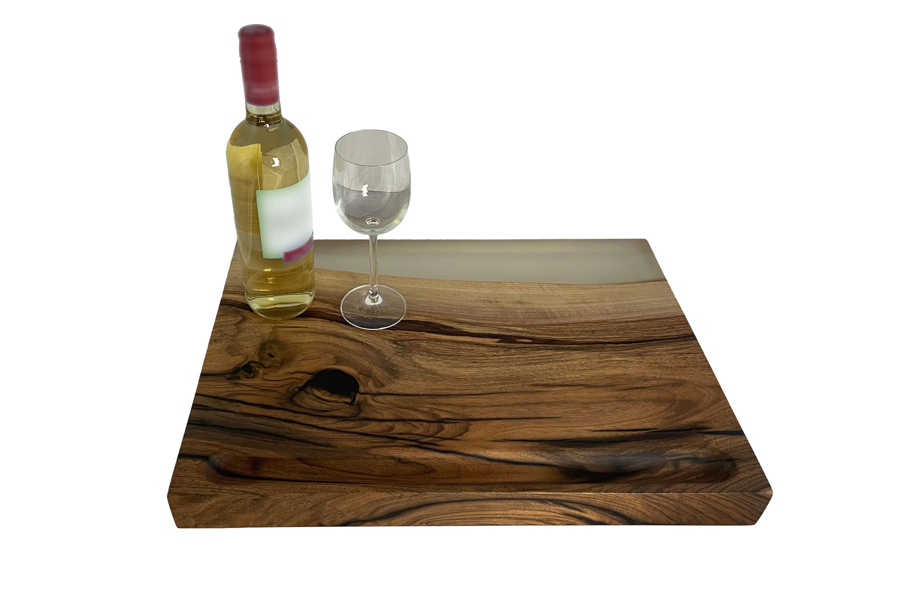 Modern Epoxy cast walnut cutting board with strong character For Sale