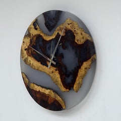 Hand-Carved Hackberry Wood Epoxy Decorative Wall Clock, Modern Design