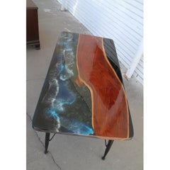 Epoxy Resin Coffee Table w/ Abstract Design Top and Metal Legs