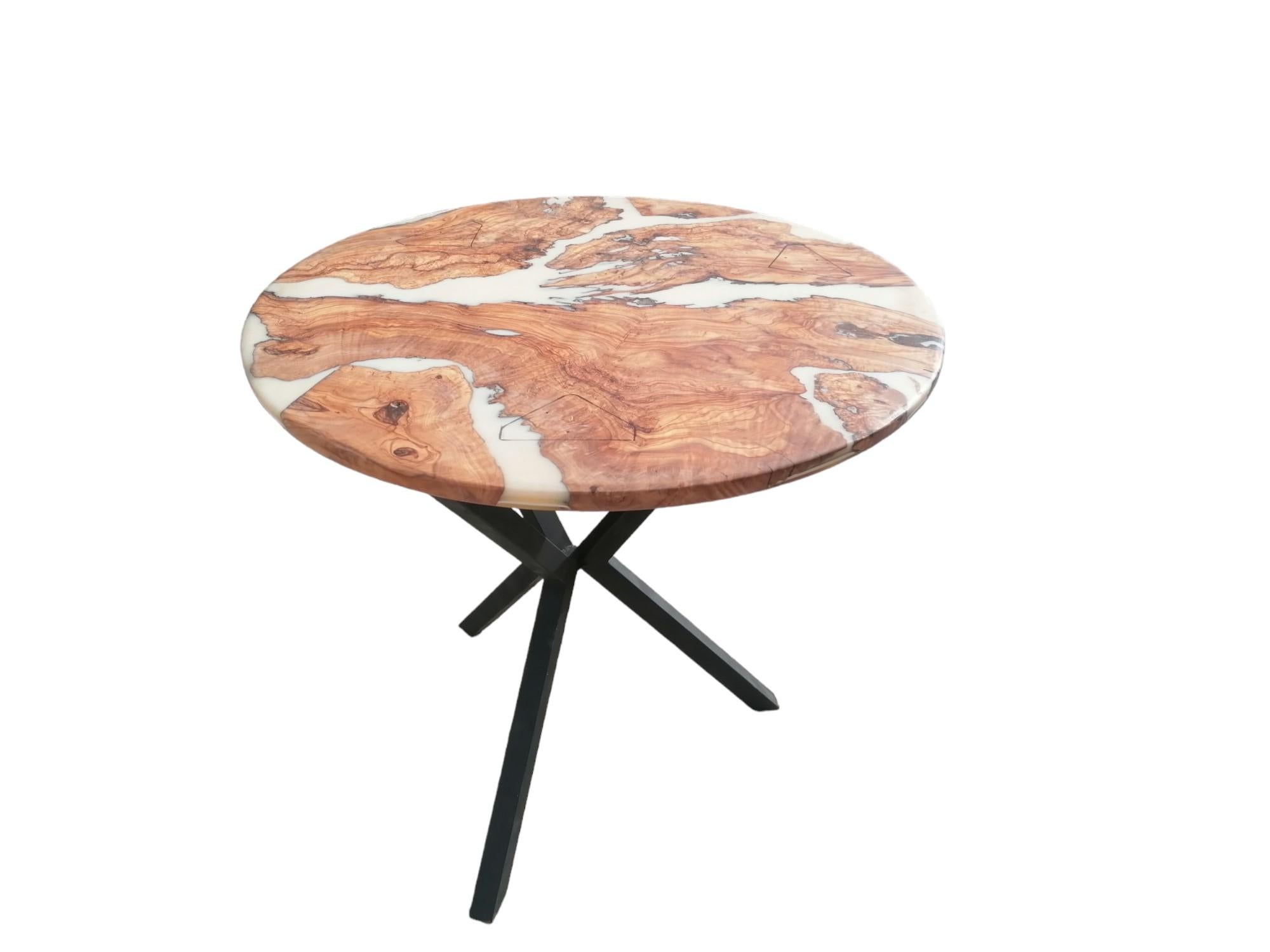 Organic Modern Epoxy resin Olive dining Table For Sale