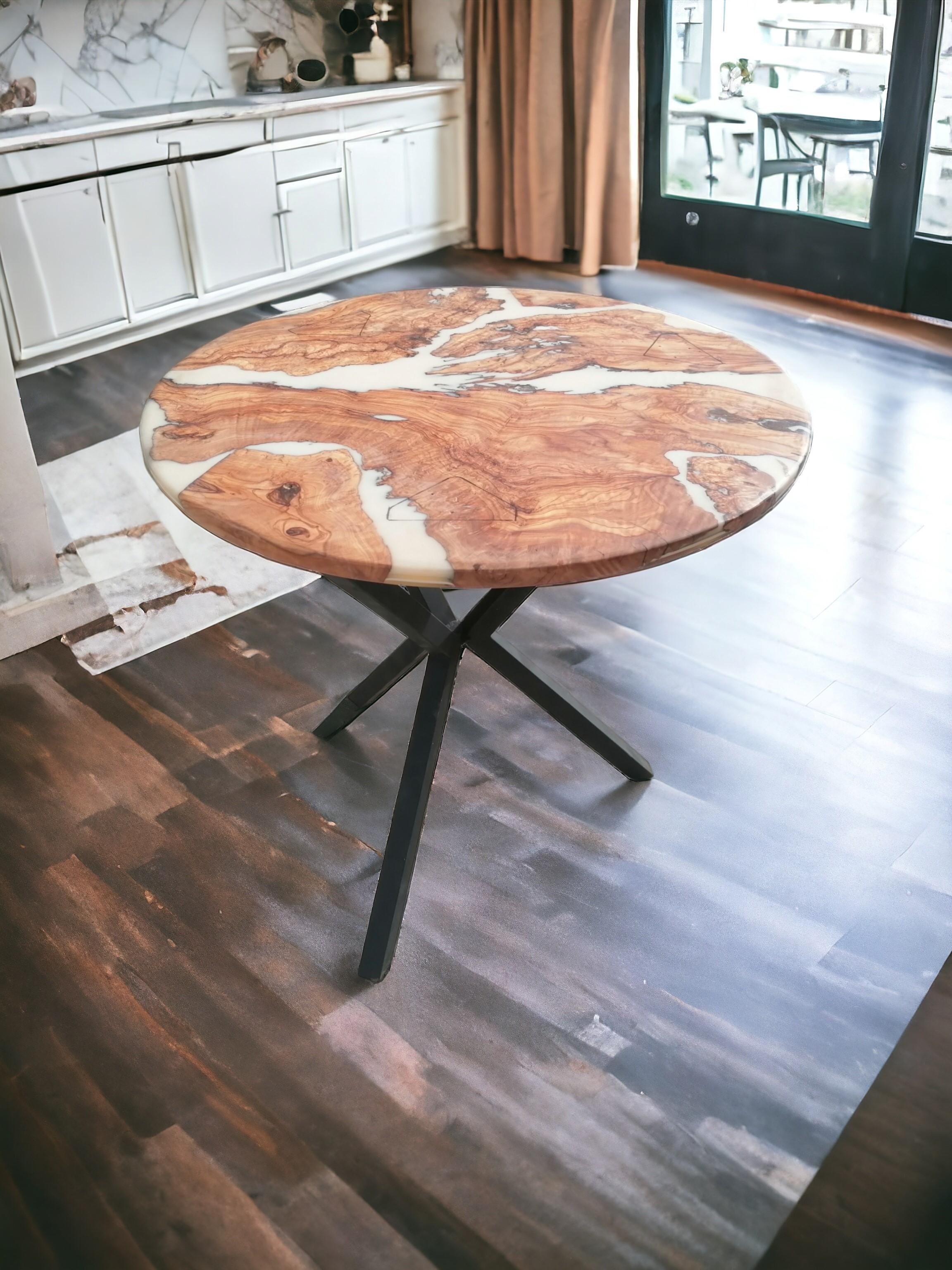 Polished Epoxy resin Olive dining Table For Sale