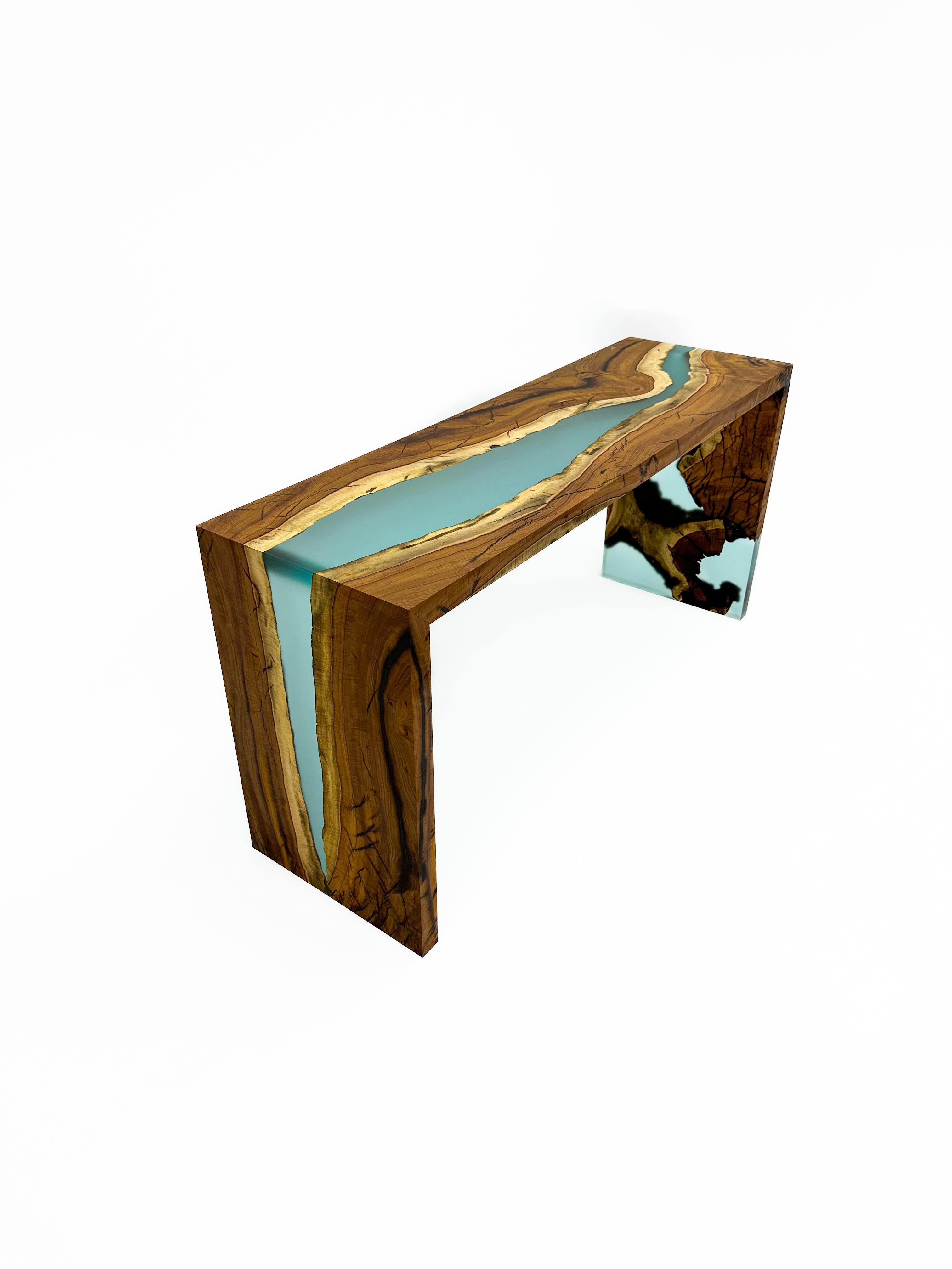 Modern Epoxy Resin Waterfall Custom Wooden Console Table For Sale