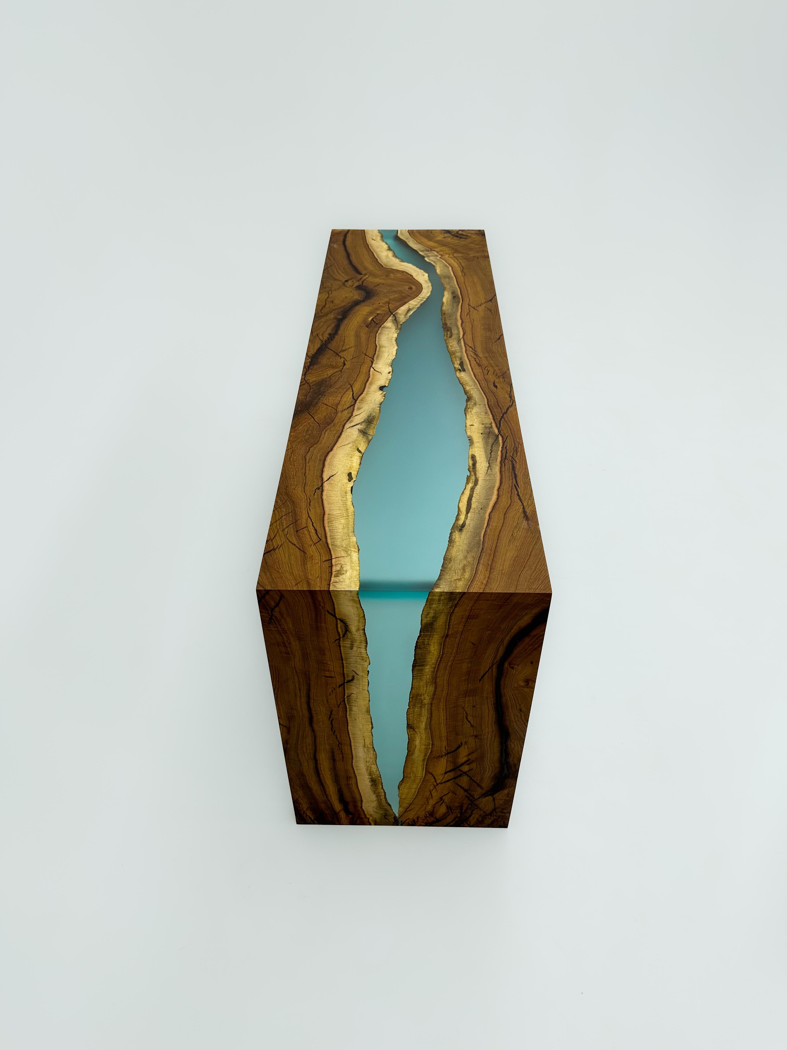 Turkish Epoxy Resin Waterfall Custom Wooden Console Table For Sale