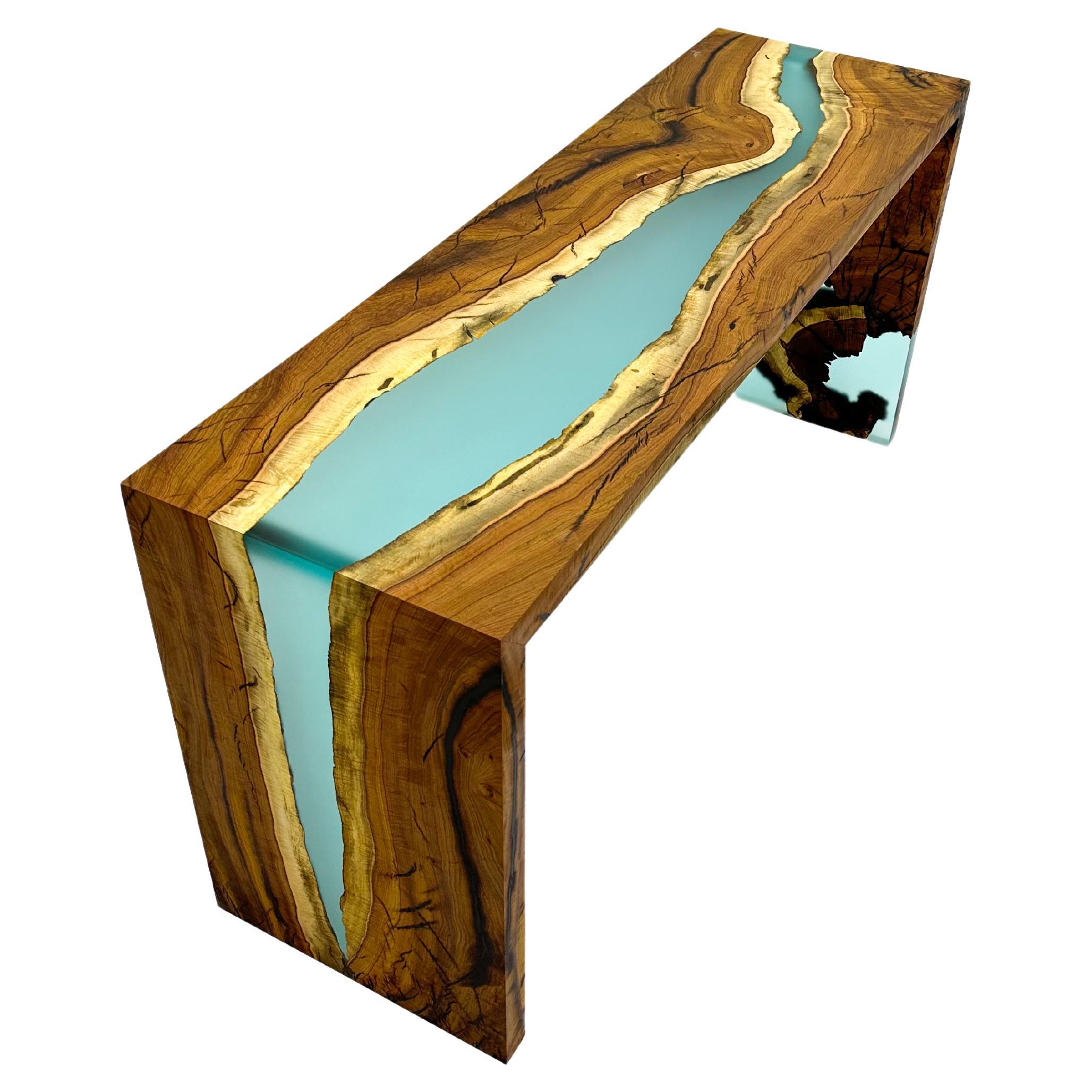 Table console en bois personnalisée avec cascade en résine époxy