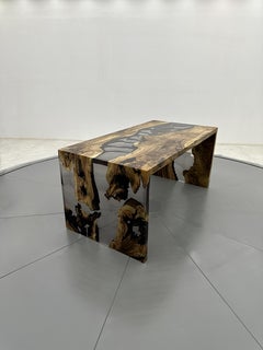 Epoxy Resin Waterfall Dining Table - Resin River Wood Table - Olive Desk