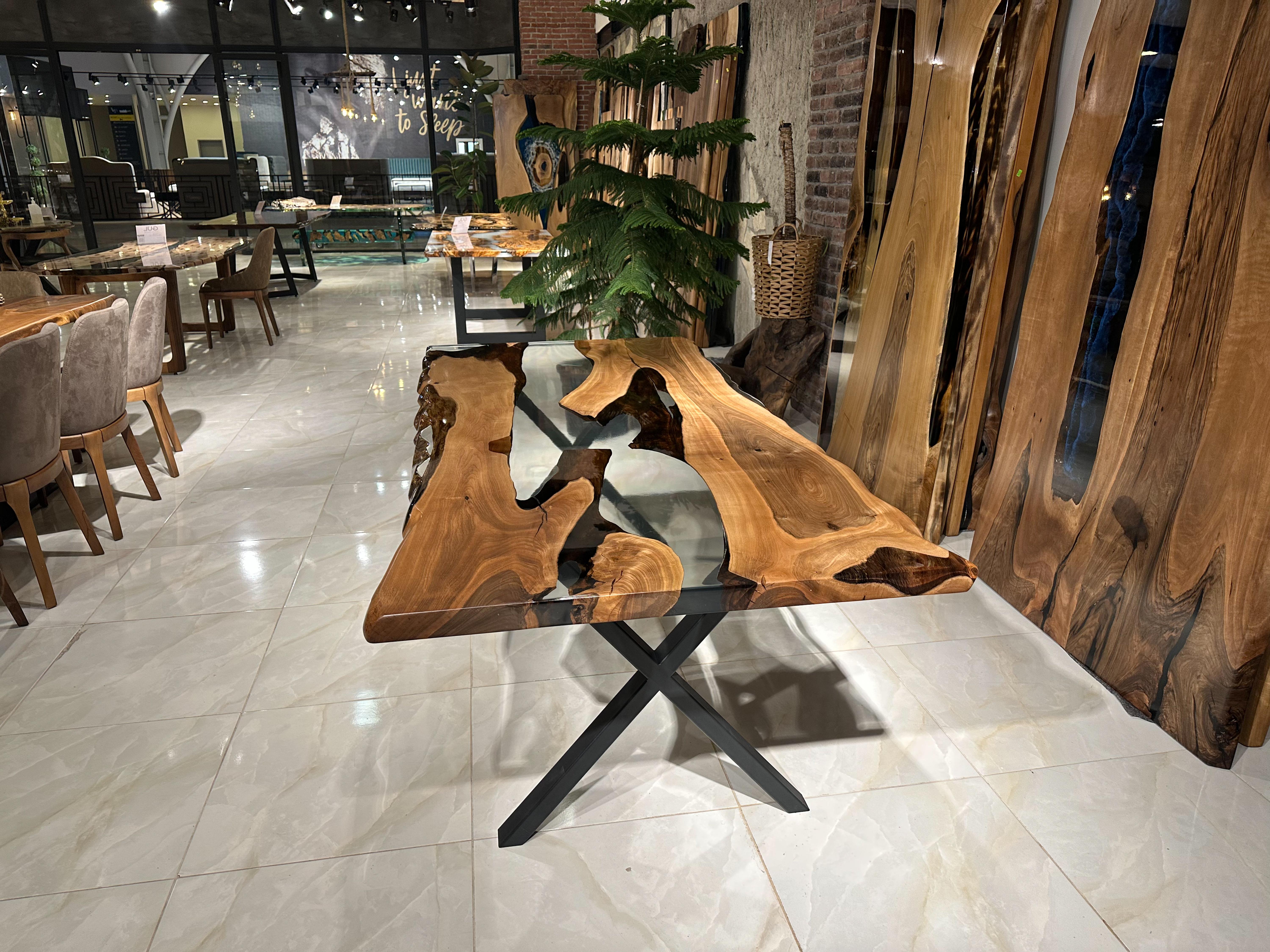 Brushed Epoxy Table - Epoxy Resin Table Rivers Edge Table - Resin Wood Table For Sale