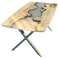 Mesa de madera epoxi - Mesa de resina de canto vivo moderna a medida - Mesa de cocina a medida