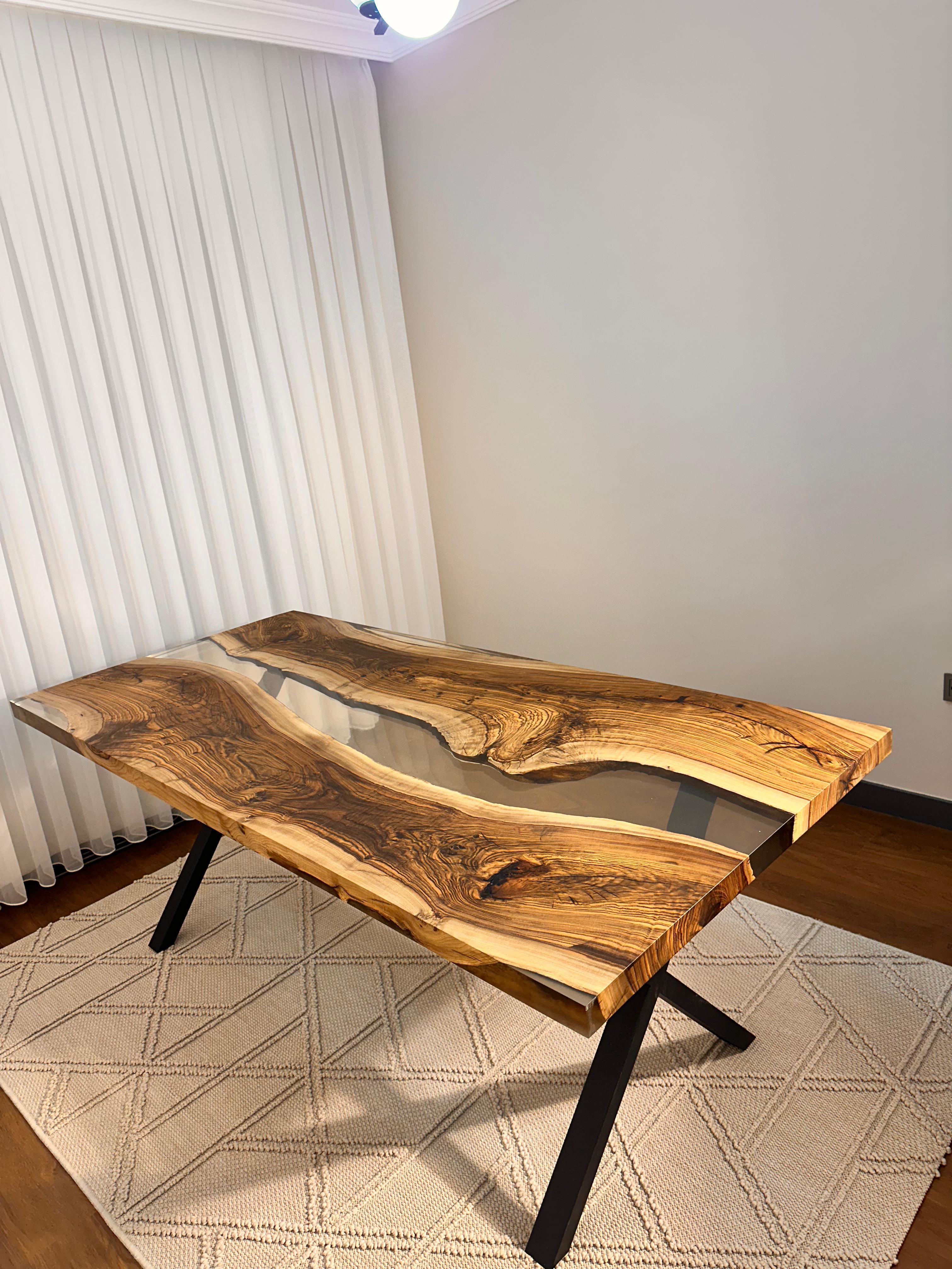 Arts and Crafts Epoxy Wood Table - River Resin Table - Walnut Custom Table For Sale