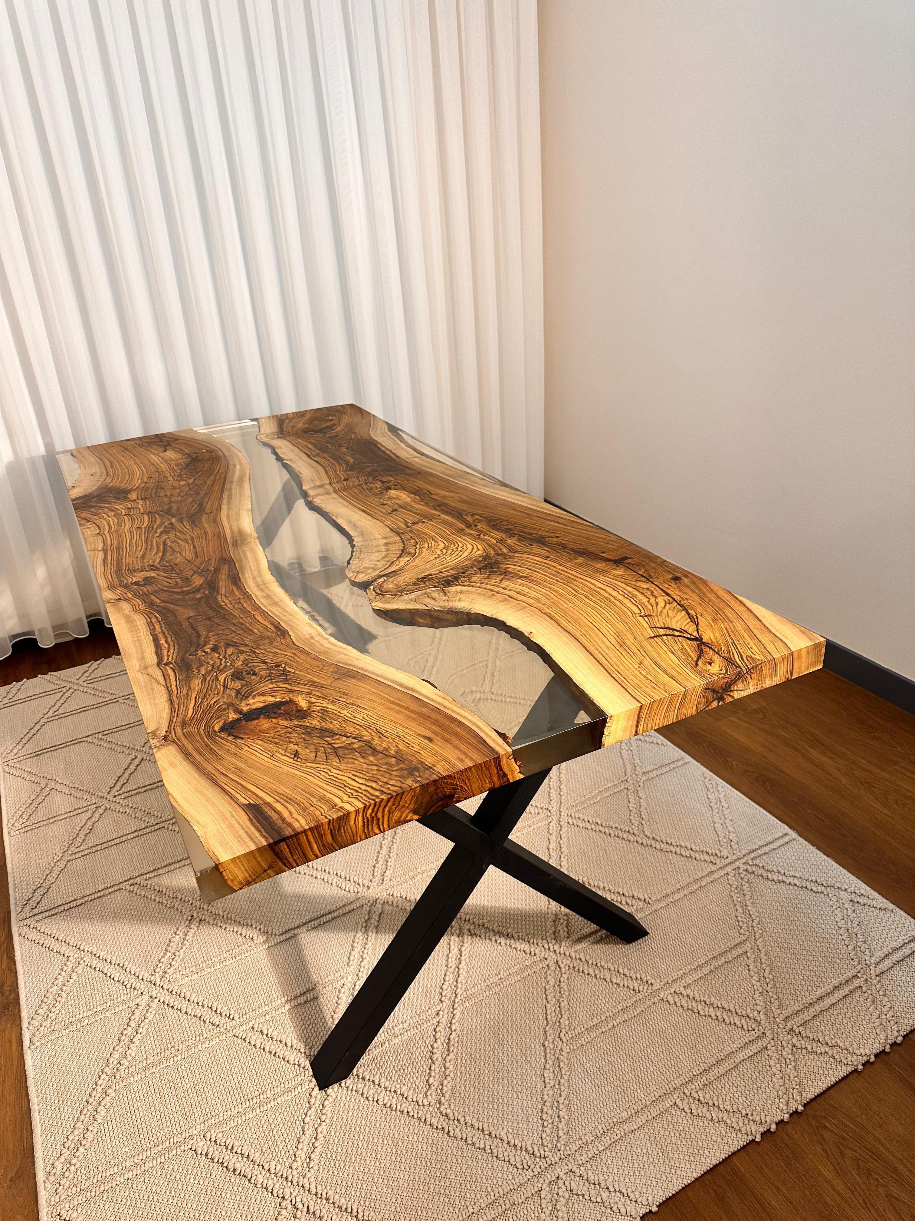Welded Epoxy Wood Table - River Resin Table - Walnut Custom Table For Sale
