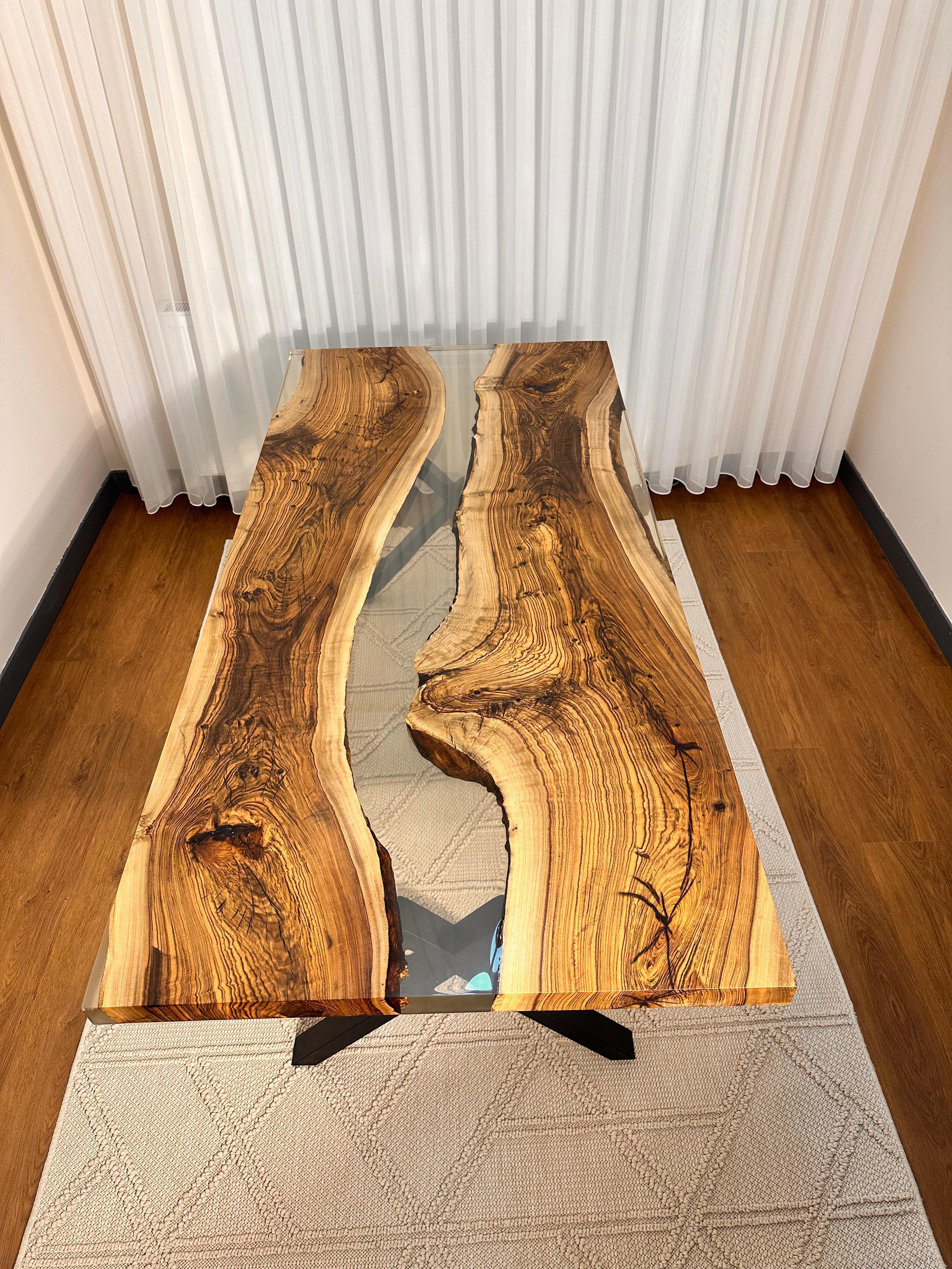 Contemporary Epoxy Wood Table - River Resin Table - Walnut Custom Table For Sale