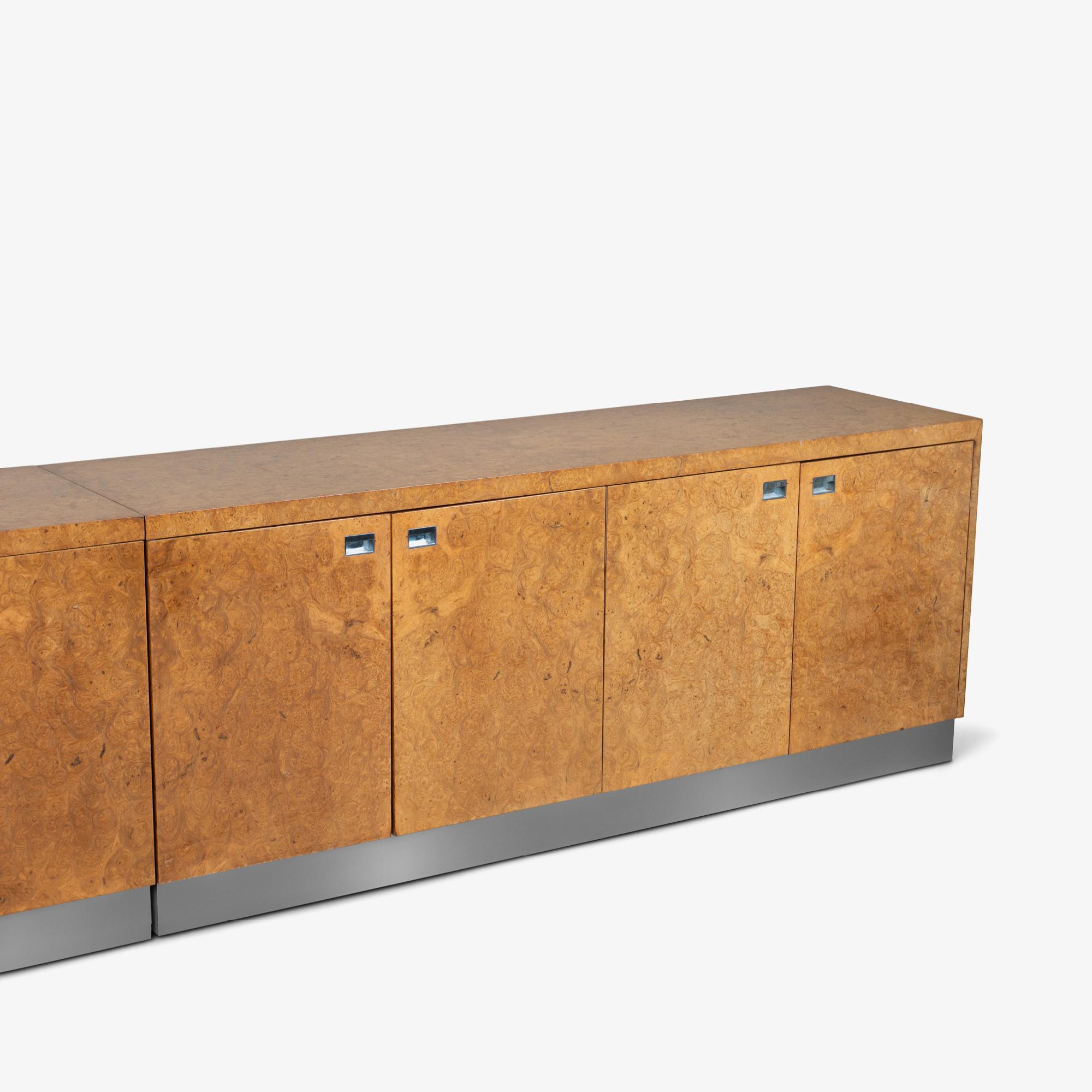 Credenza Eppinger lunga 12' in legno di radica e cromo in vendita 4