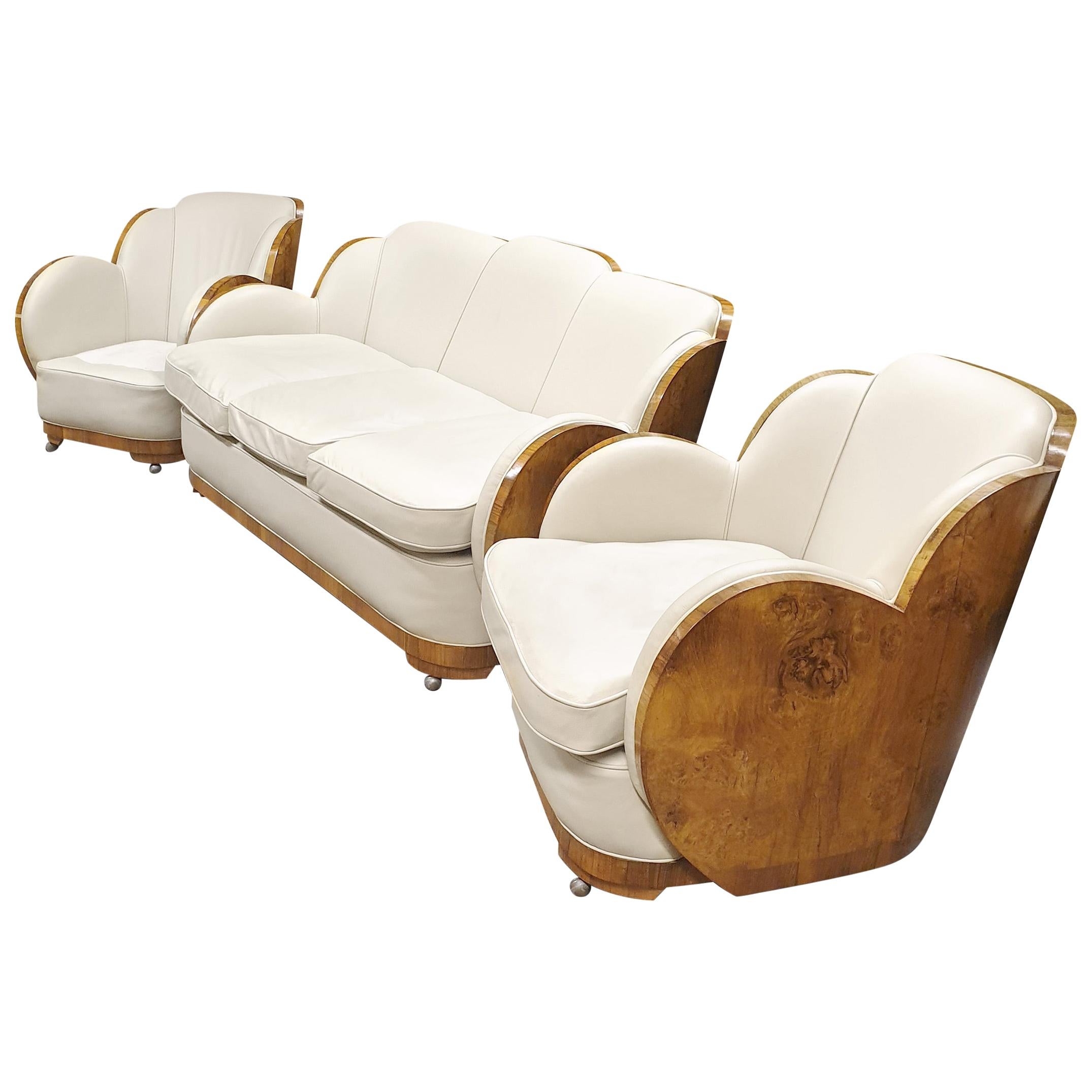 Epstein Art Deco Cloud Lounge Suite Sofa and Armchairs For Sale