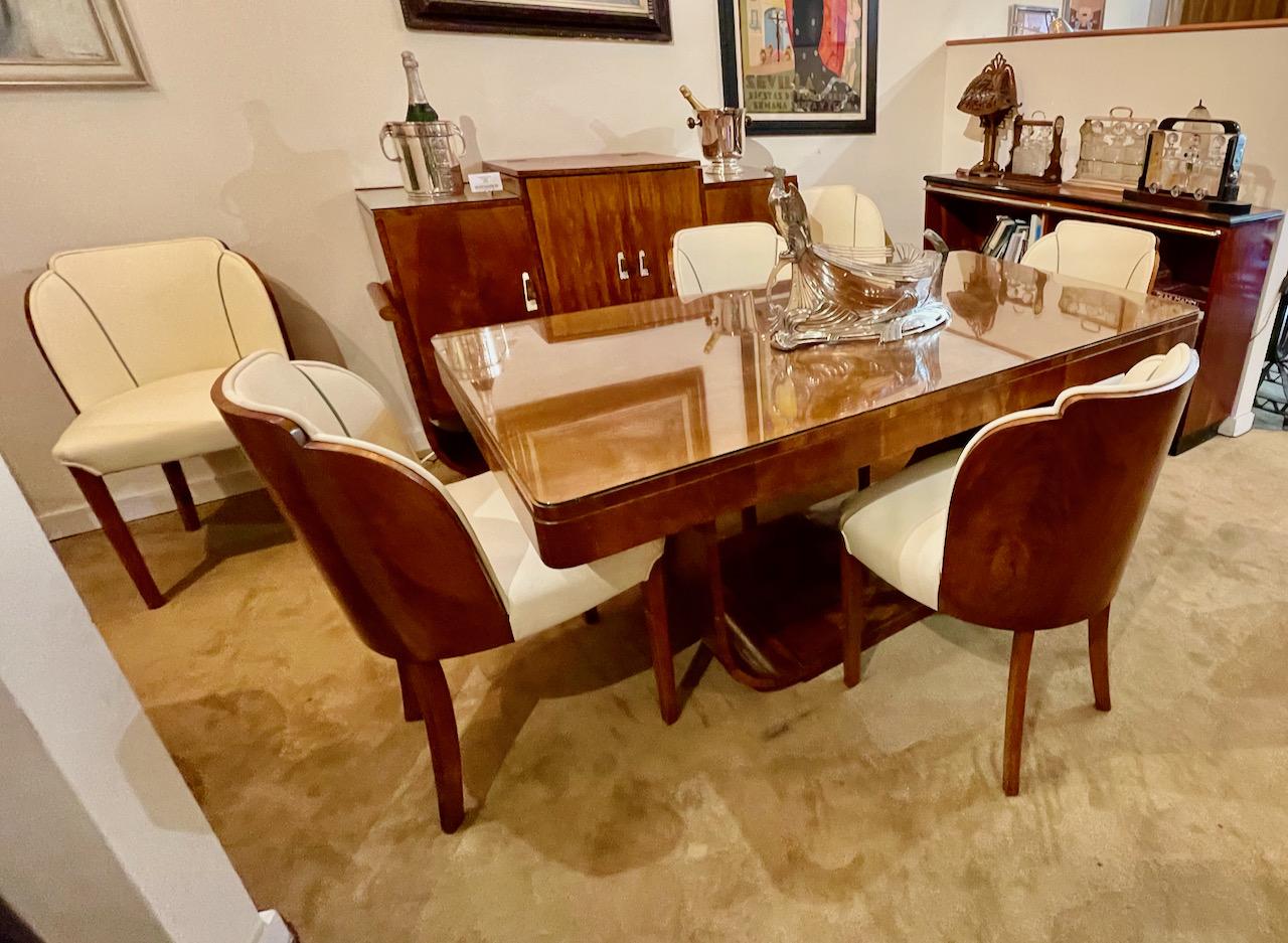 Epstein English Art Deco Dining Table with 6 Cloud Dining Chairs In Good Condition In Oakland, CA