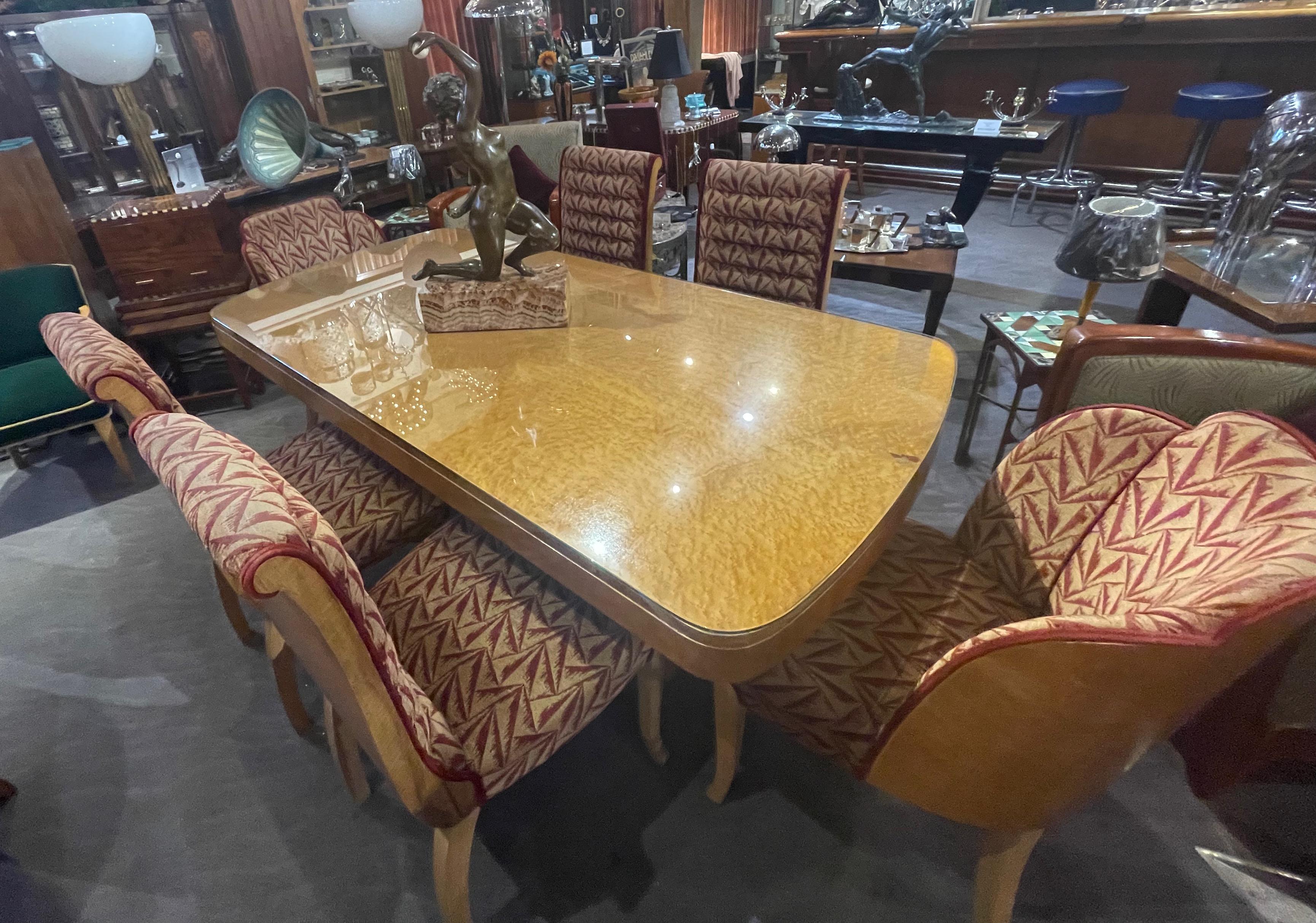 Epstein English Art Deco Dining Table with 6 Cloud Dining Chairs In Good Condition In Oakland, CA