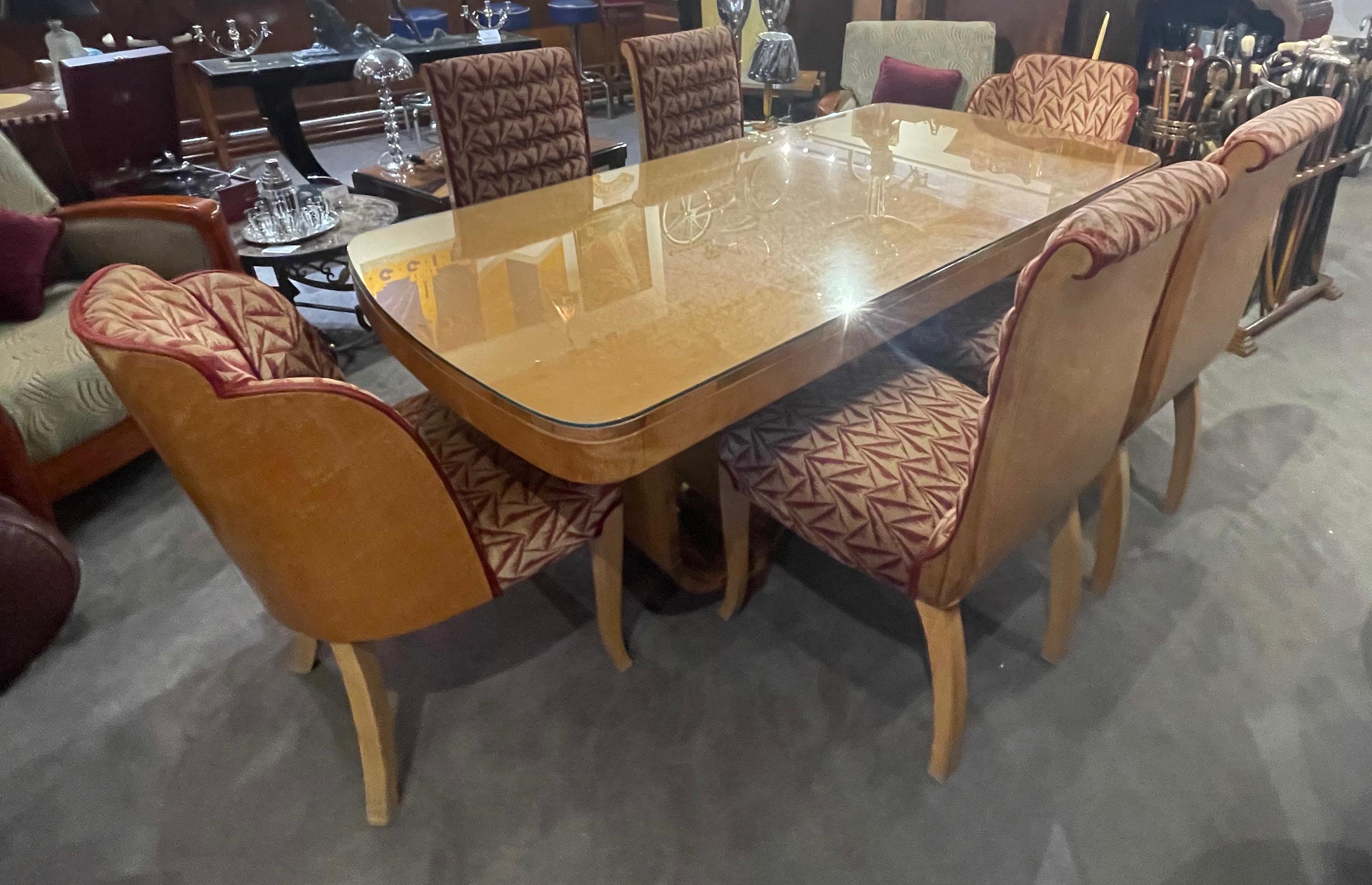 Mid-20th Century Epstein English Art Deco Dining Table with 6 Cloud Dining Chairs