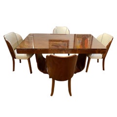Vintage Epstein English Art Deco Dining Table with 6 Cloud Dining Chairs