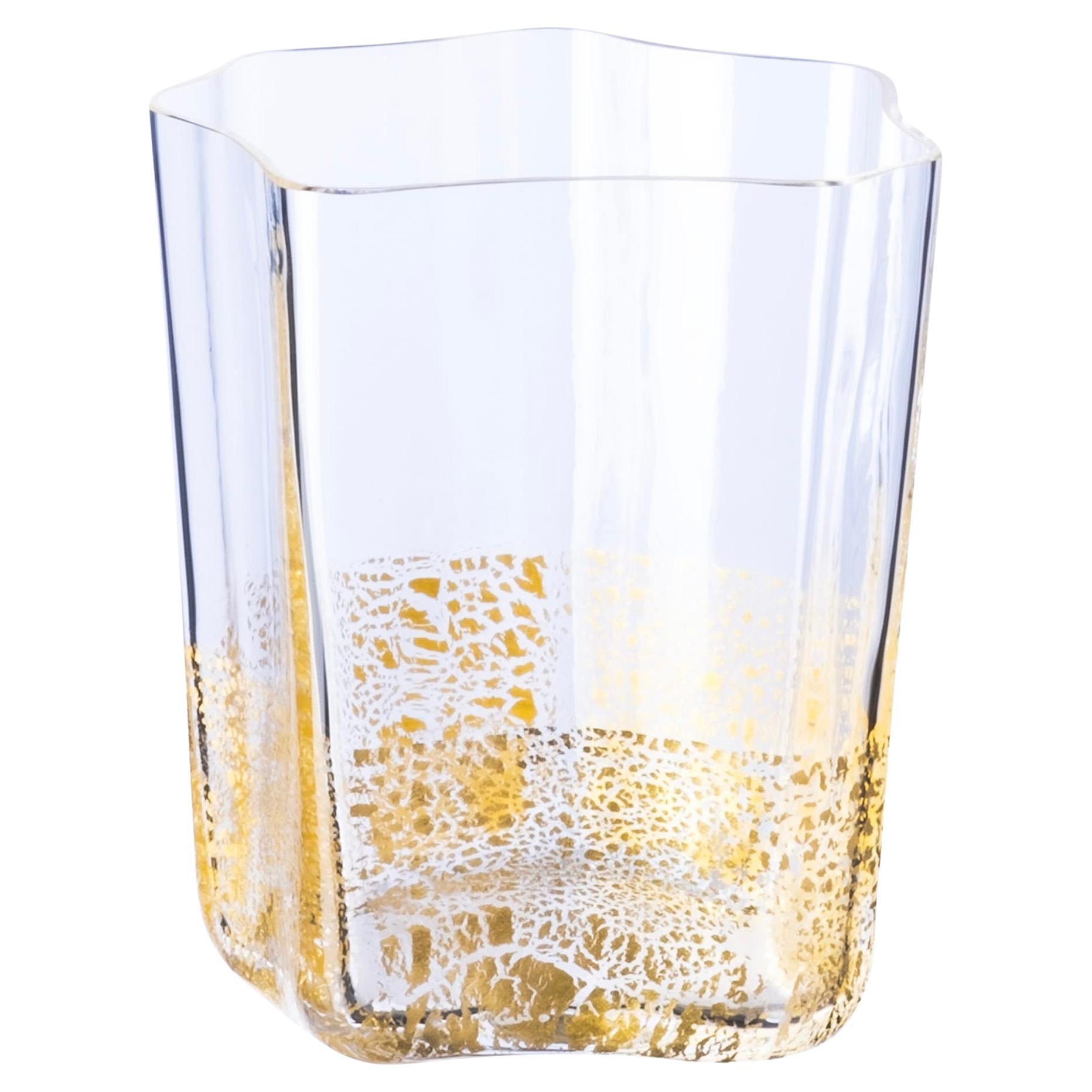 Epta Shaped Crystal Glass with Gold Leaf by Diego Chilò For Sale