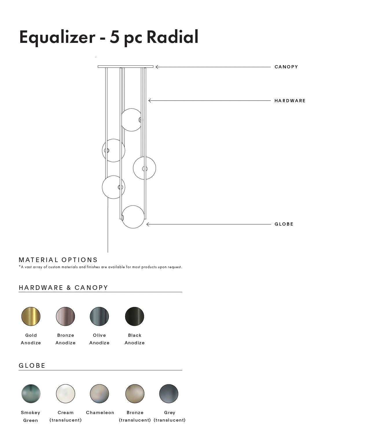 Lustre radial collection Equalizer 5 pièces avec globe chameleon Neuf - En vente à Brooklyn, NY