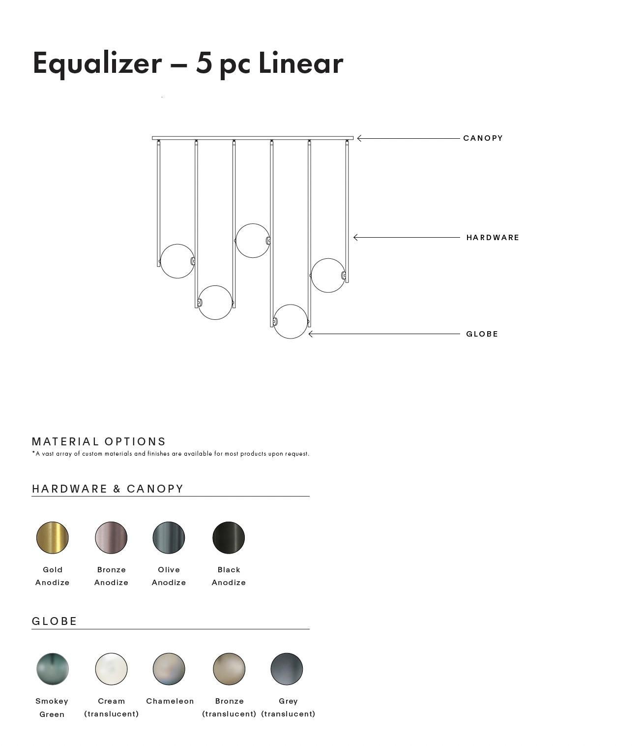 Vetro soffiato Lampadario lineare a cinque pezzi della collezione Equalizer in vendita