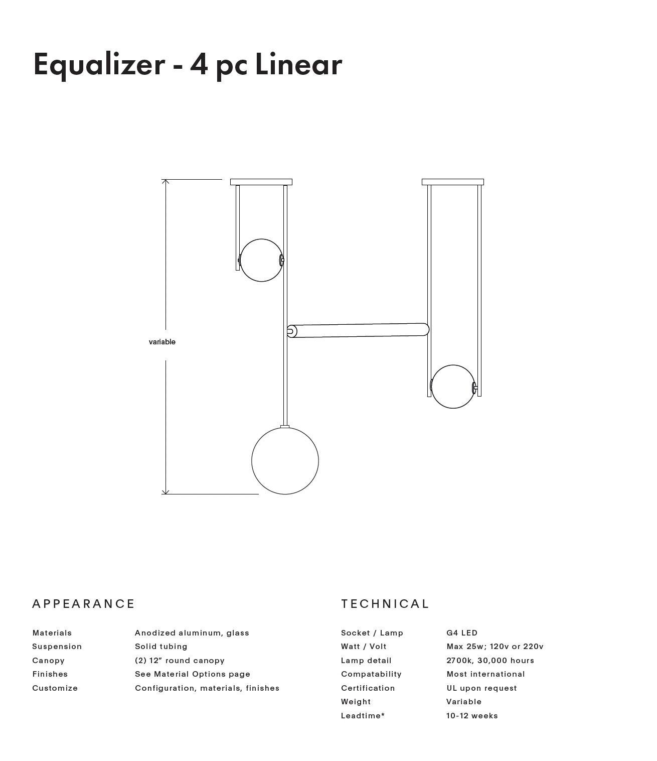 XXIe siècle et contemporain Lustre linéaire de la collection Equalizer quatre pièces - vert fumé et crème en vente