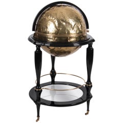 Equator Globe Bar in Black with Hand Carved Brass