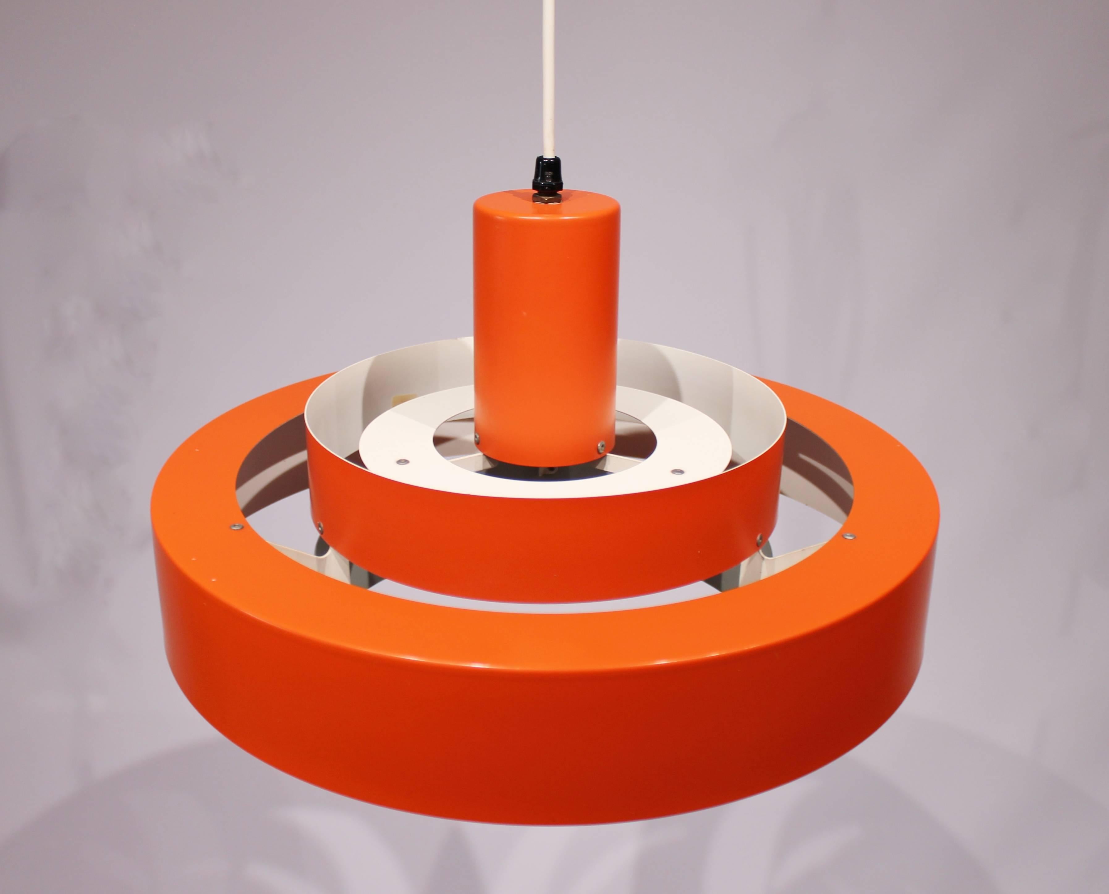 Lacquered Equator Pendant, Orange/Red, by Jo Hammerborg for Fog and Mørup, 1960s