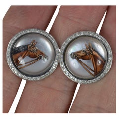 Equestrian 18ct White Gold Diamond and Essex Crystal Cufflinks
