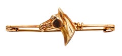EQUESTRIAN 1940 Horse Tie Bar Pin In 18Kt Yellow Gold With One Diamond
