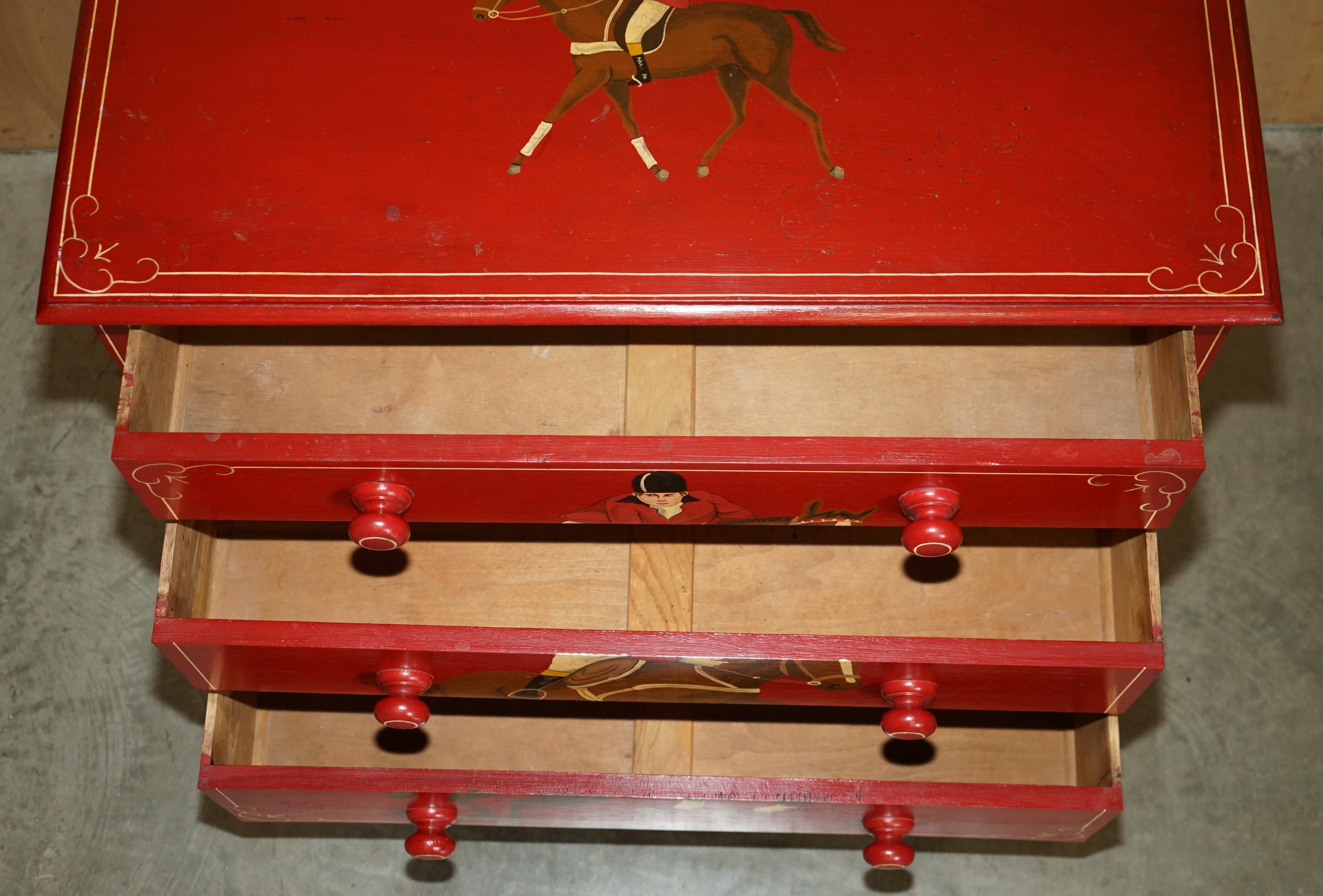 EQUESTRIAN ANTIQUE VICTORIAN PINE HAND PAINTED HORSE & JOCKEY CHEST OF DRAWERs For Sale 6