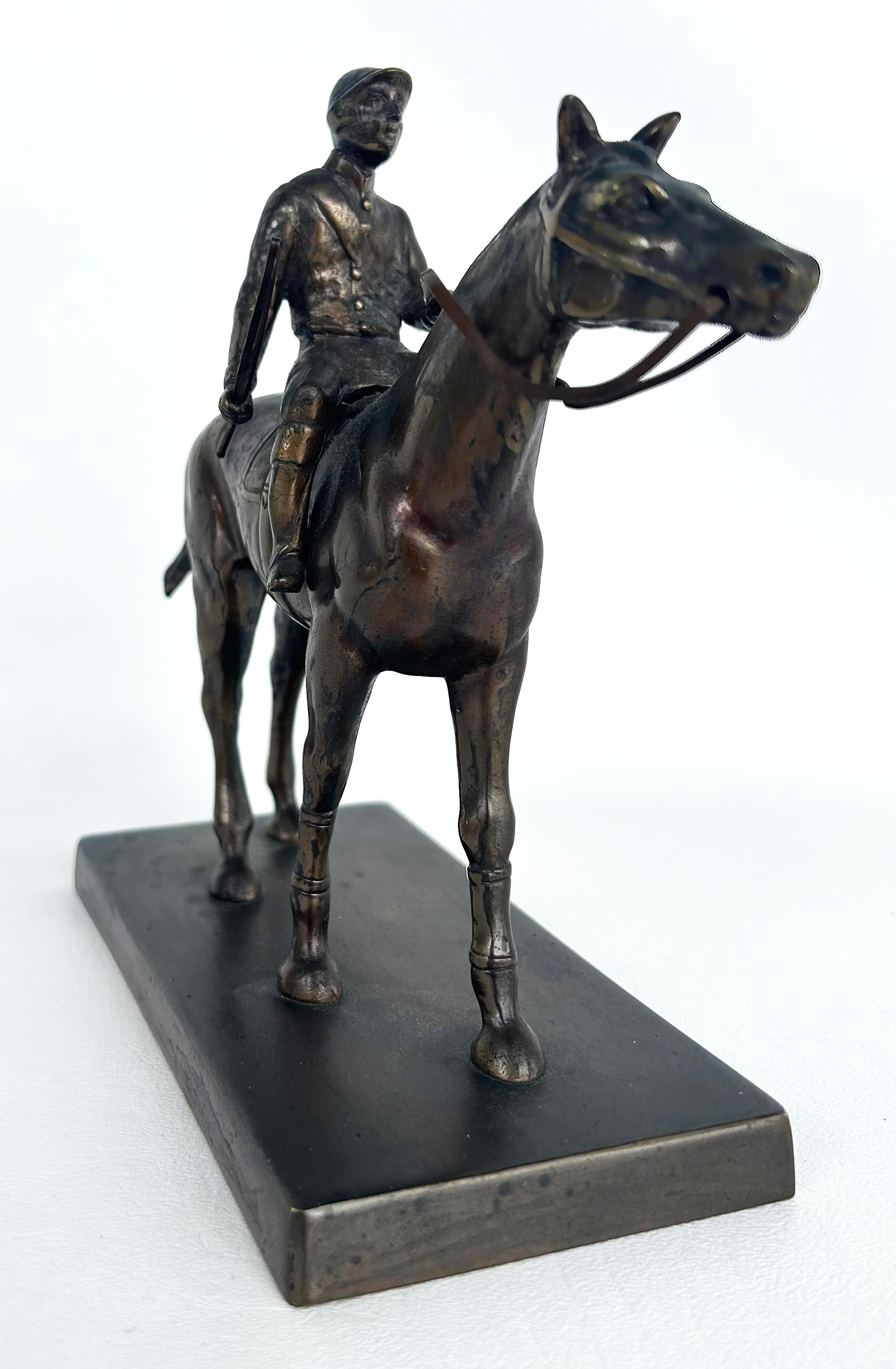 American Equestrian Bronze Figurative Racehorse and Jockey Sculpture Statue For Sale