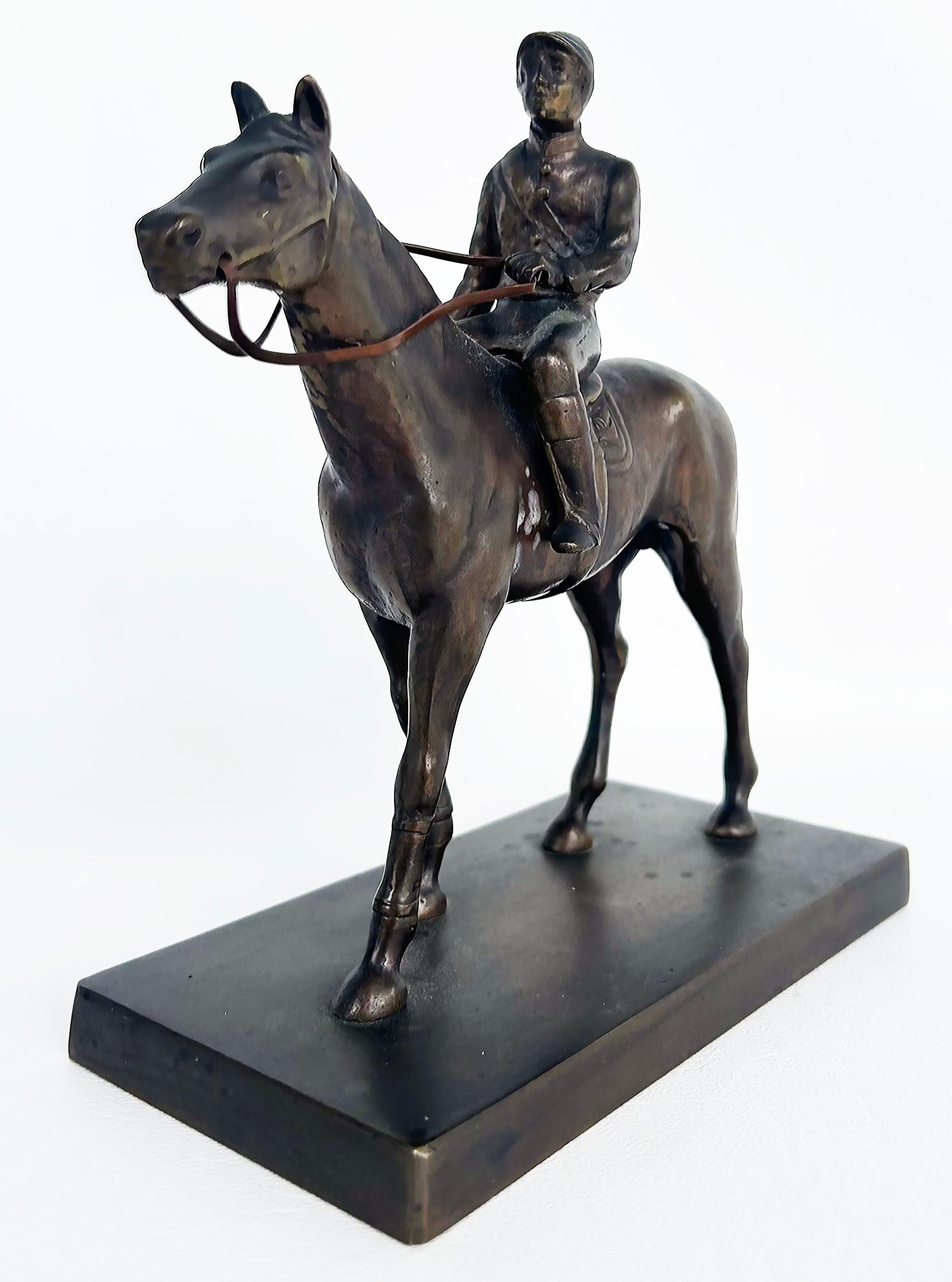 Equestrian Bronze Figurative Racehorse and Jockey Sculpture Statue In Good Condition For Sale In Miami, FL