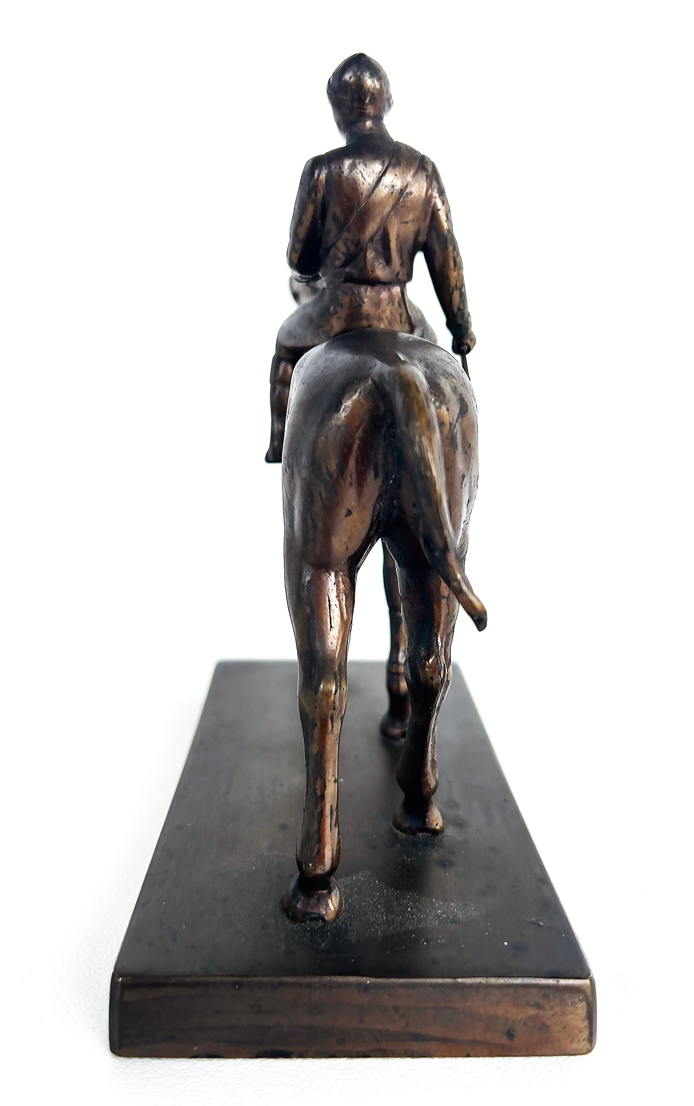 20th Century Equestrian Bronze Figurative Racehorse and Jockey Sculpture Statue For Sale