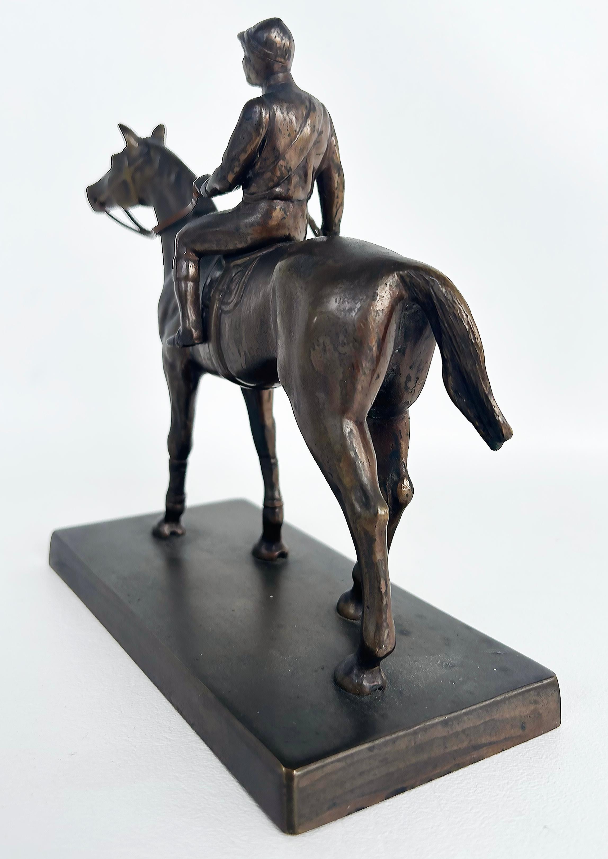 Equestrian Bronze Figurative Racehorse and Jockey Sculpture Statue For Sale 1
