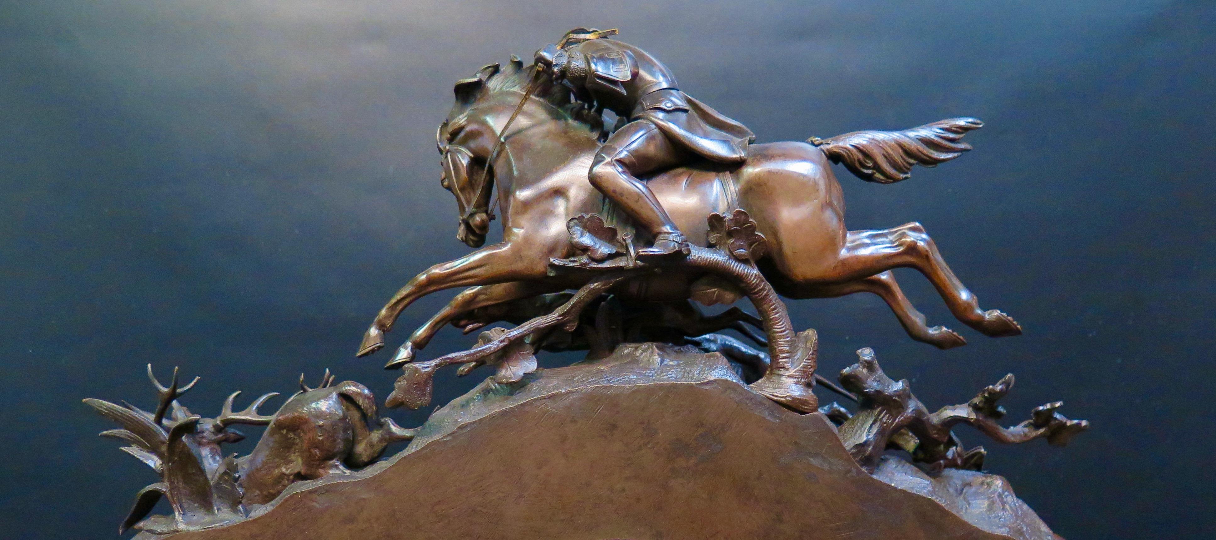 Equestrian Bronze & Marble Mantle Clock 12