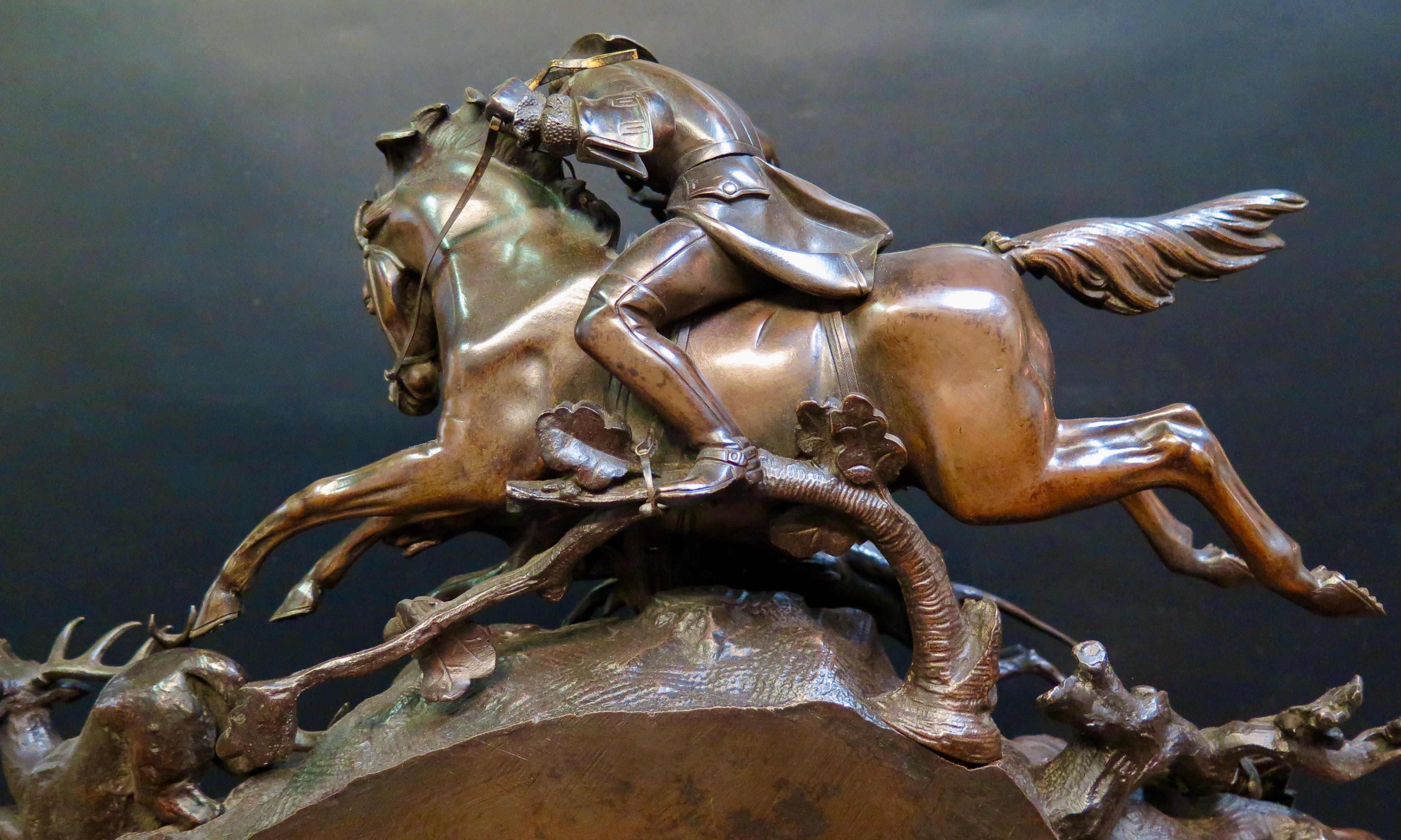 Equestrian Bronze & Marble Mantle Clock 13