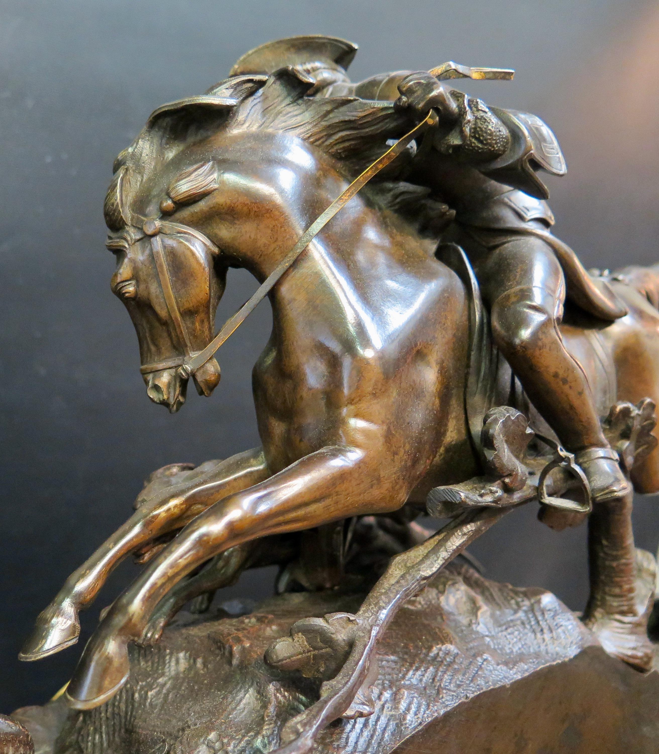 Equestrian Bronze & Marble Mantle Clock For Sale 14