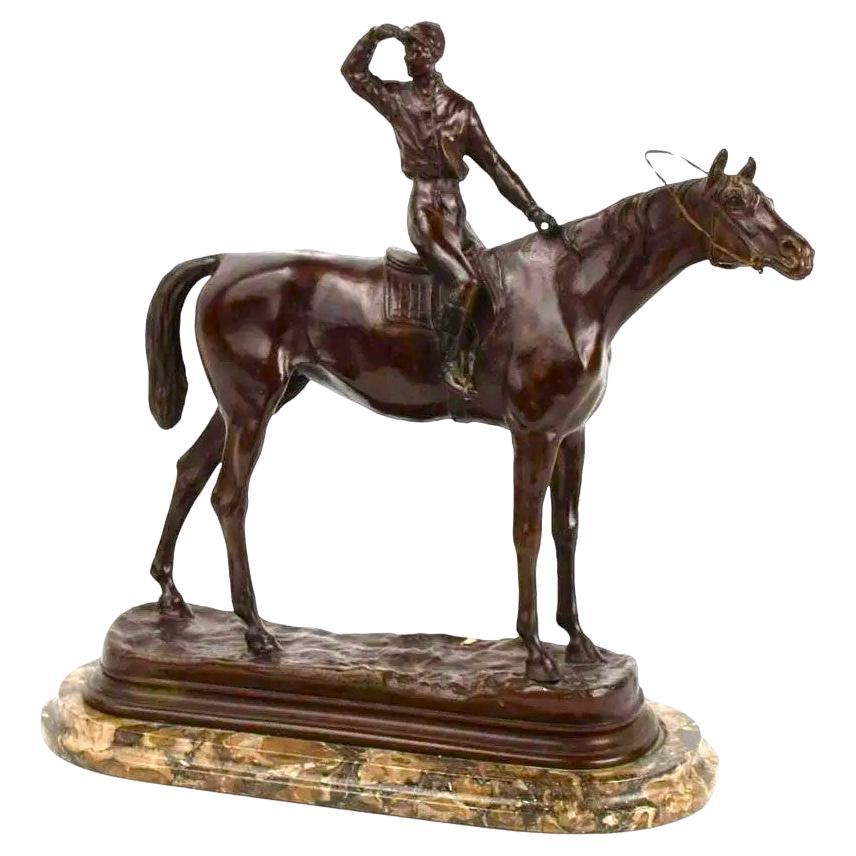 Bronze équestre assis Jockey, P.J. Mene en vente