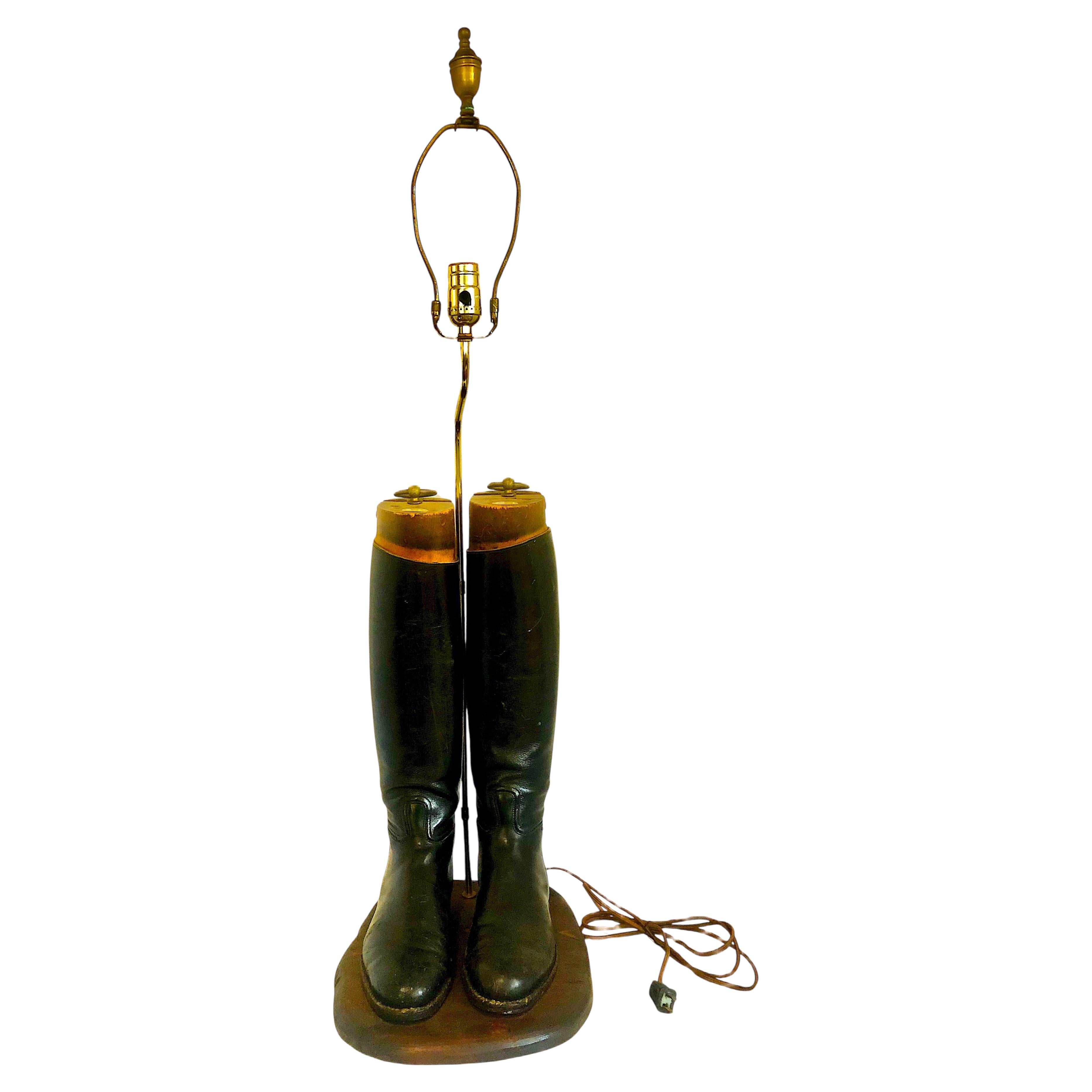 Equestrian Chic in a Lamp with Boots by Henry Maxwell of London For Sale