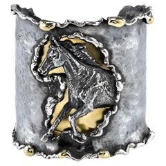 Equestrian Cuff Bracelet Made of 18 Karat Yellow and Organic Silver
