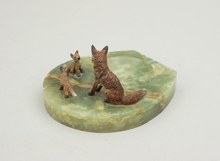 Equestrian Desk Piece, Vienna Bronze Foxes, Cold Painted, Horseshoe For Sale 5