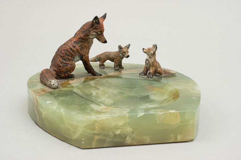 Sporting Art Equestrian Desk Piece, Vienna Bronze Foxes, Cold Painted, Horseshoe For Sale