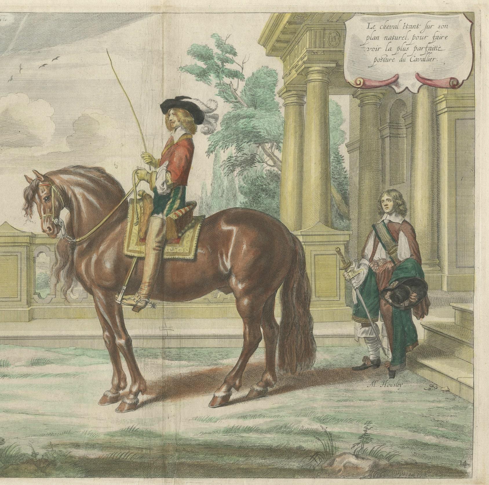 Equestrian Dressage Horse Print Original Handcolored Antique Engraving , 1743  In Good Condition For Sale In Langweer, NL